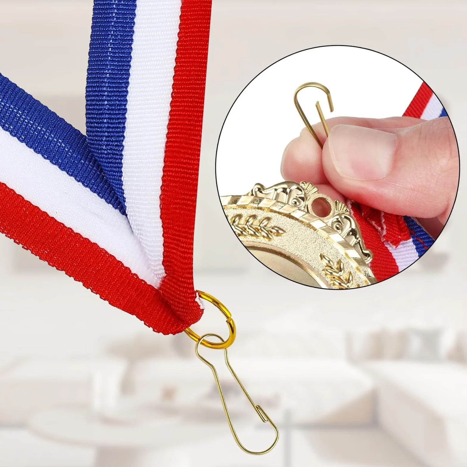NIYATA 30 Pcs Ruban Médaille, Cordon Bleu Blanc Rouge pour Médaille