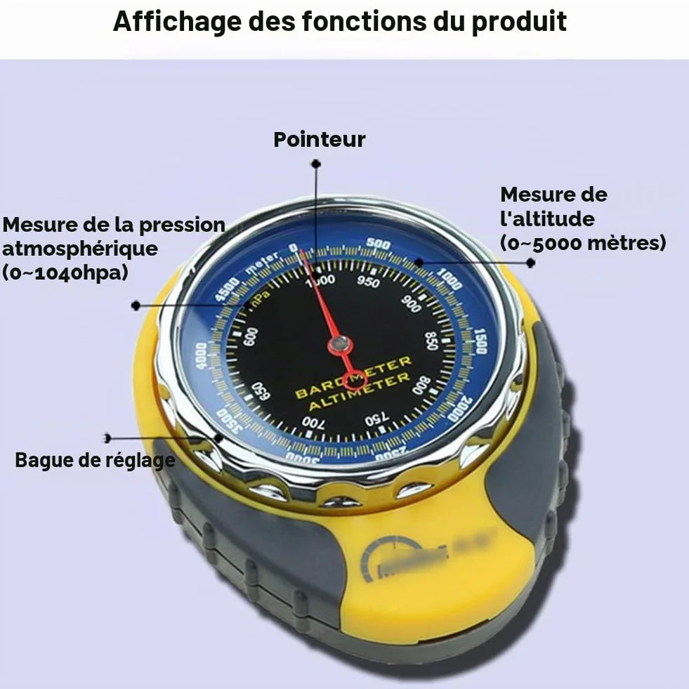 Altimètre 4 en 1 multifonction avec boussole thermomètre baromètre mousqueton pour randonnée extérieur