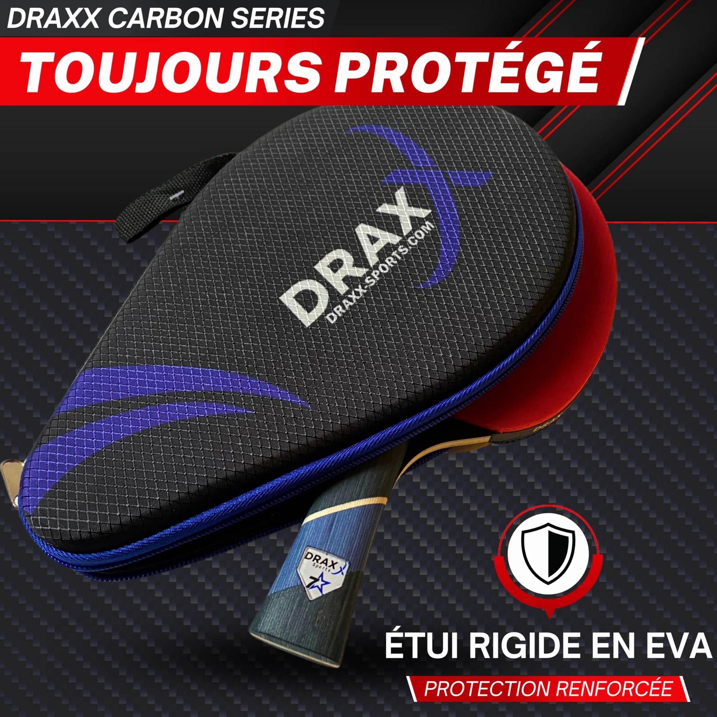 Raquette de Ping Pong 7 Étoiles Carbone Pro Ultra-Légère Éponge 2mm Housse Offerte