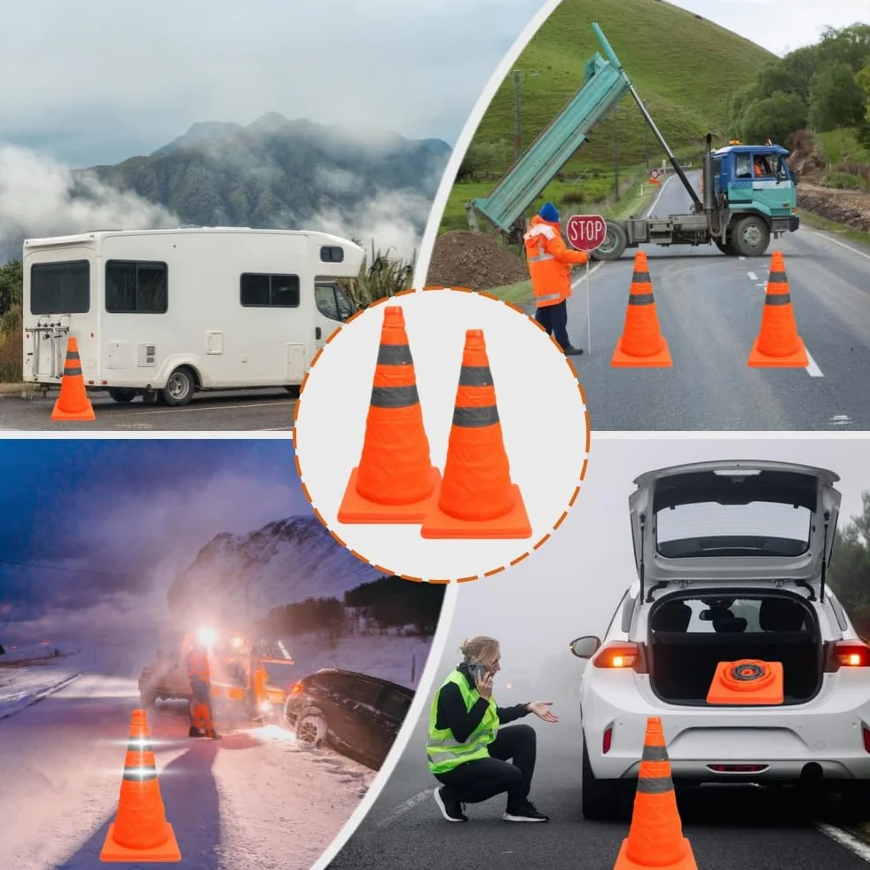 Cônes de Signalisation Pliables 45cm avec Bandes Réfléchissantes 2pcs