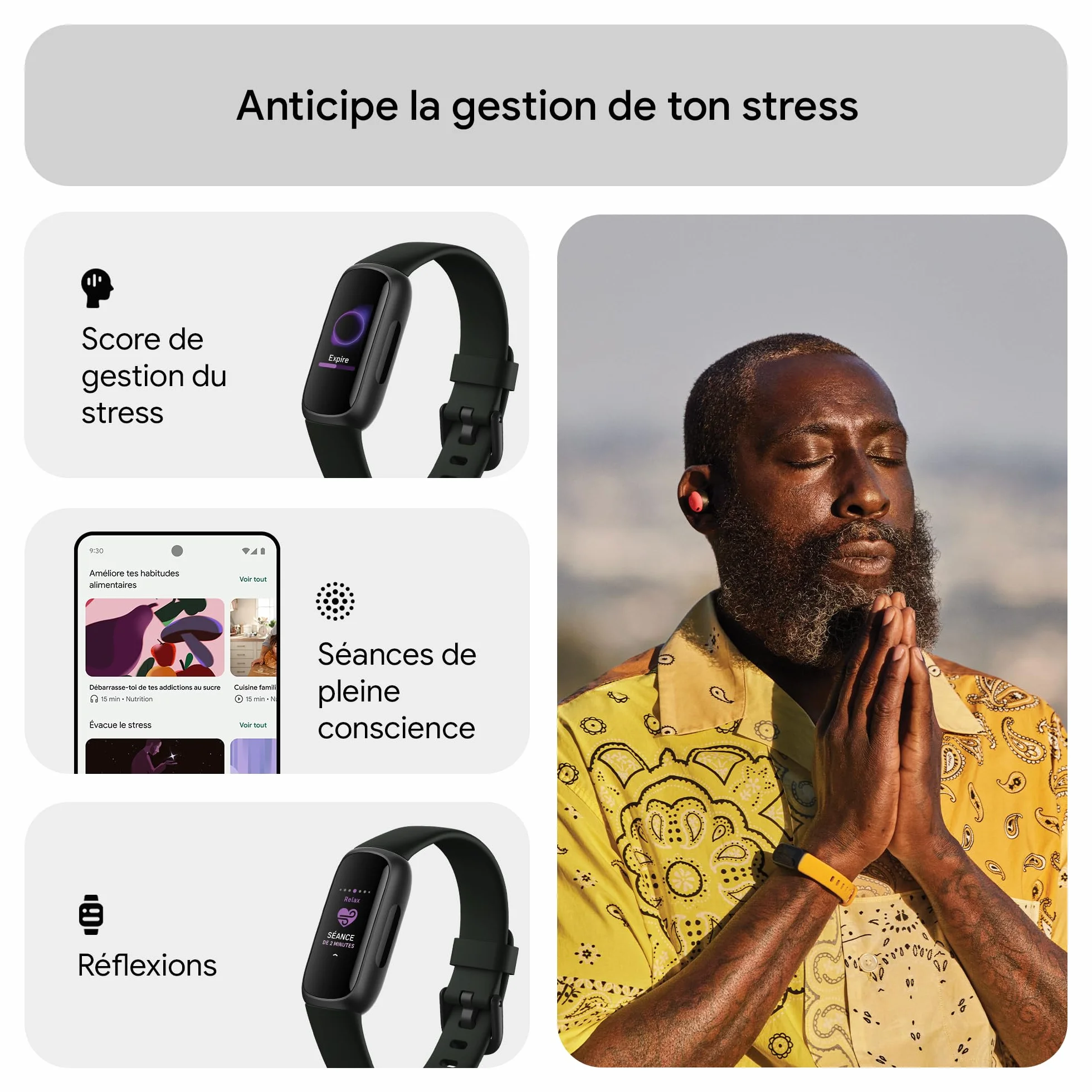 Google Fitbit Inspire 3 Bracelet d’activité sport et santé, 10 jours d’autonomie, compatible Android iOS, Parme
