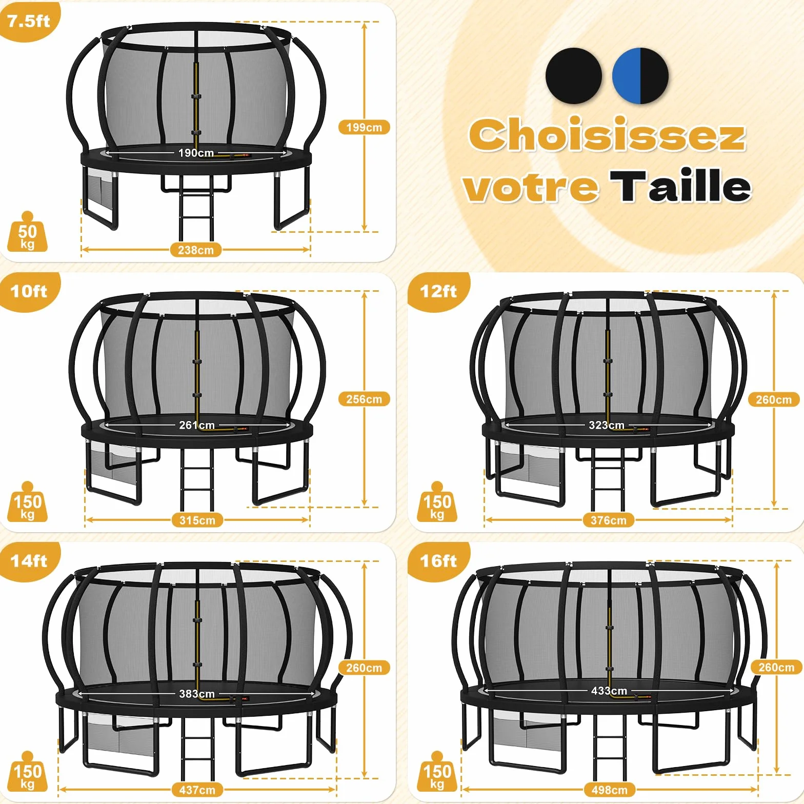 JUMMICO Trampoline d'extérieur Ø 366 cm avec Filet de sécurité certifié GS pour Enfants, capacité 150kg