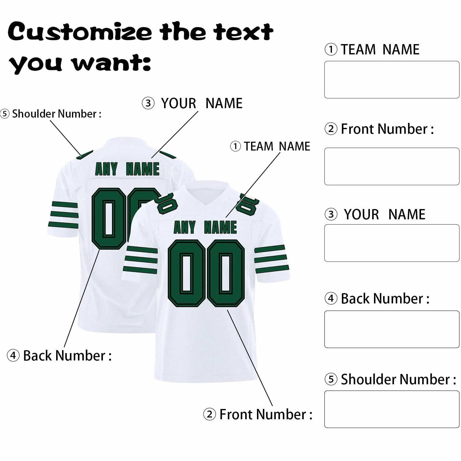 Tee Shirt Personnalisable de Football Américain avec Noms et Numéros pour Équipes et Tournois