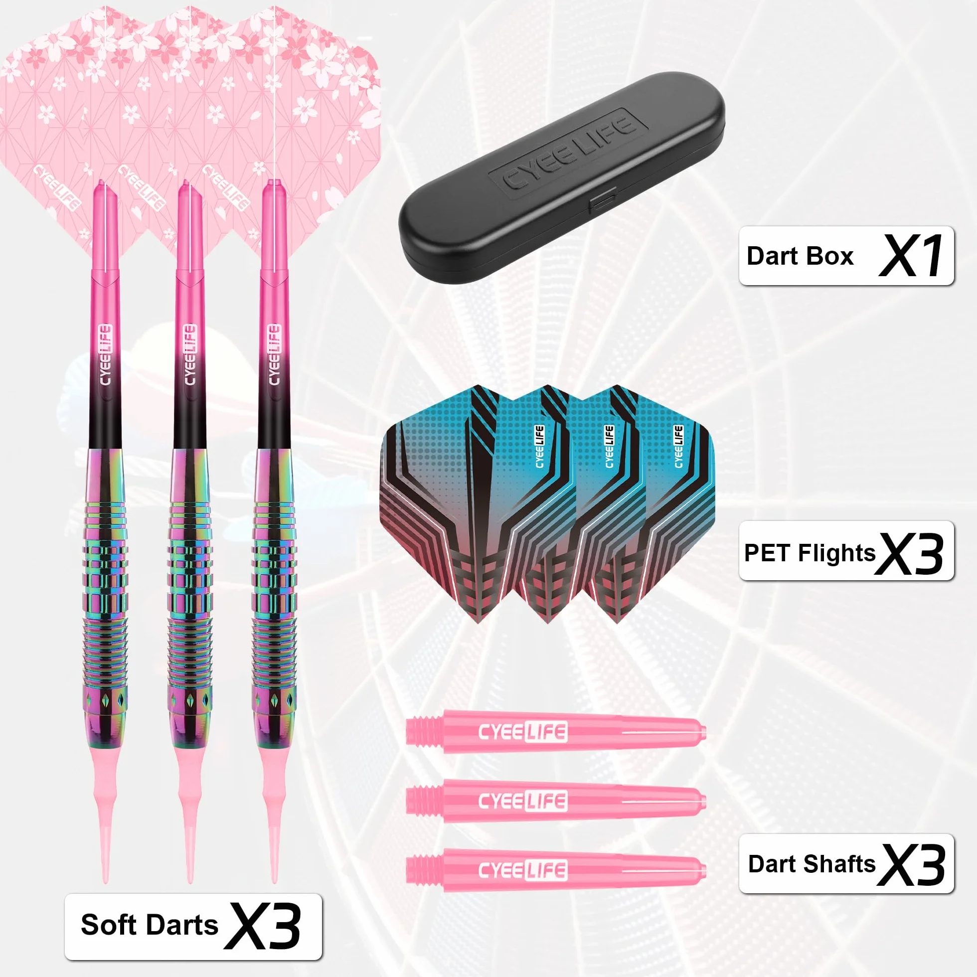 CyeeLife Fléchettes Professionnelles avec Pointe Plastique 3 Pièces pour Cible Électronique, Set Softdarts avec 6 Fléchettes + Étui