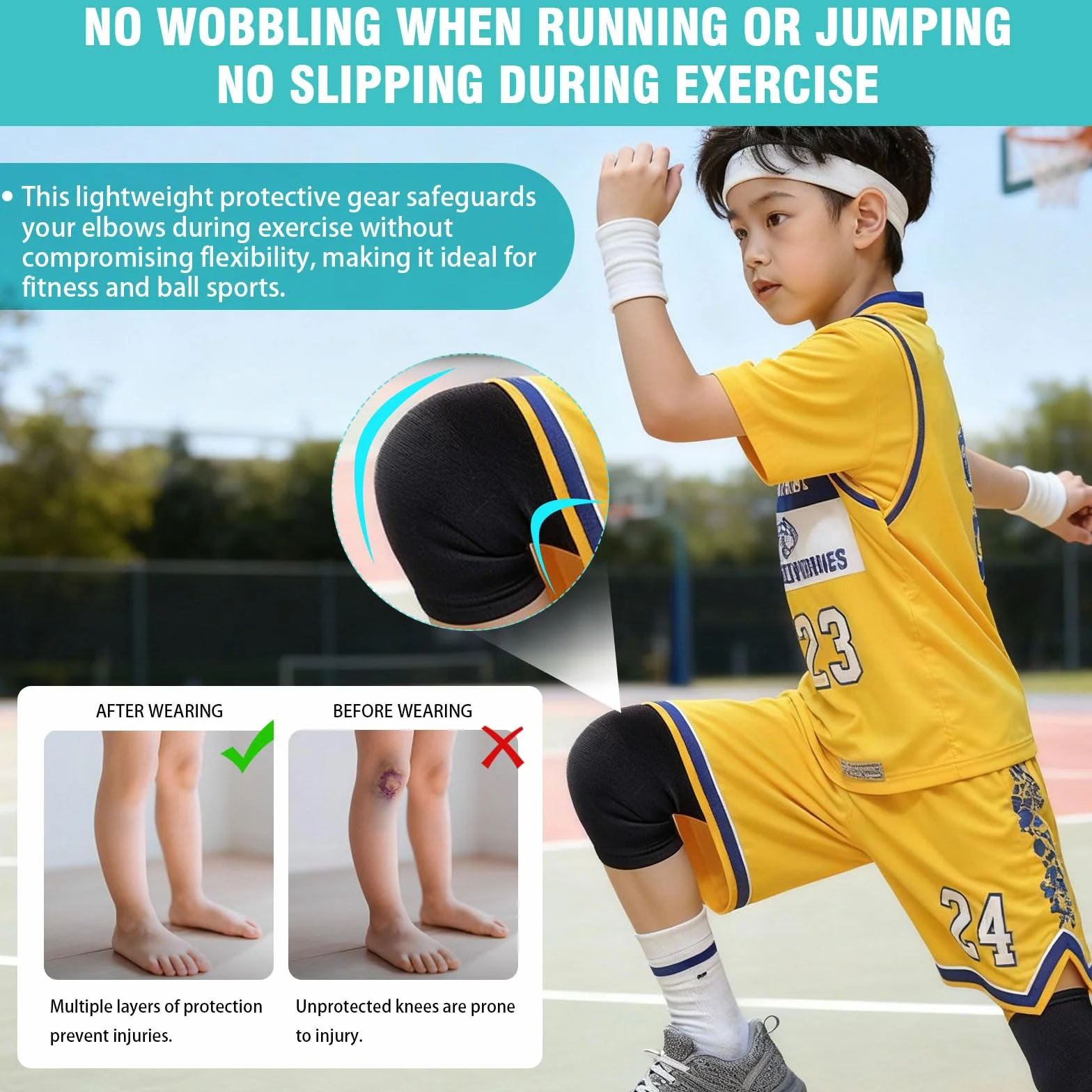 Genouillère de contention pour enfants Manchon de compression noir sport football gymnastique Taille unique