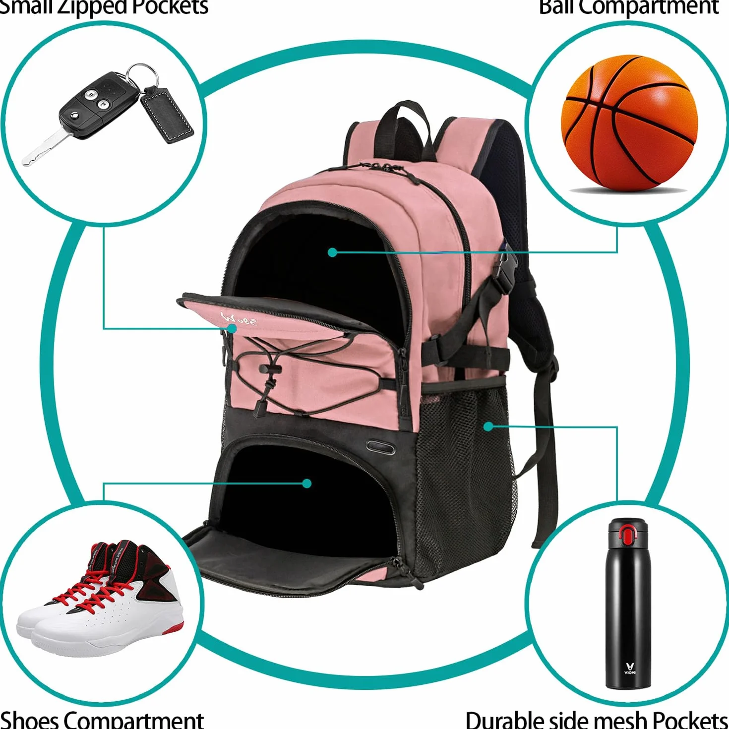 WOLT Sac à Dos de Football avec Compartiment à Chaussures et Porte-Ballons