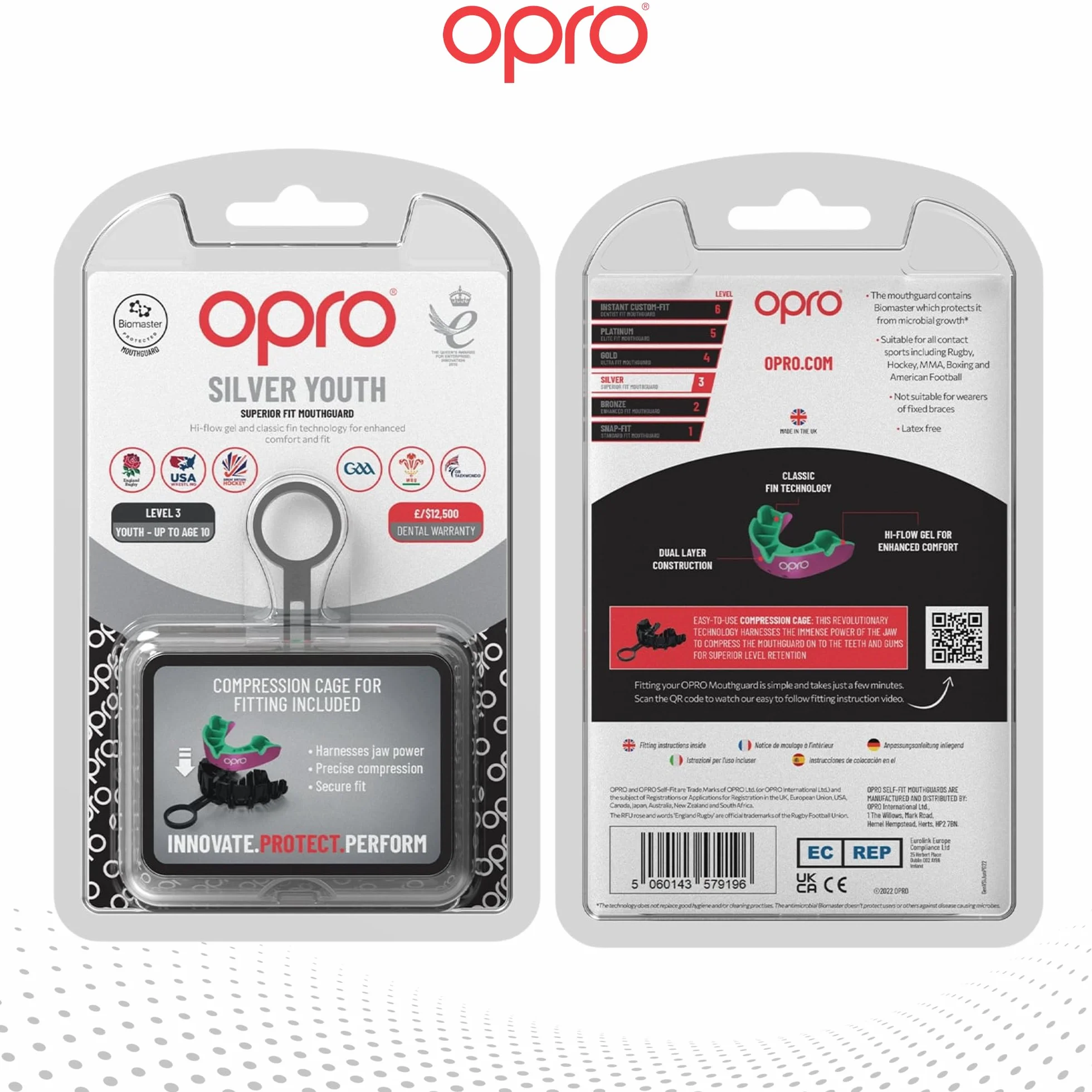 OPRO Protège-dents Niveau Argent - Boxe, MMA, Rugby, Hockey - Adultes et Enfants - Facile à Mouler