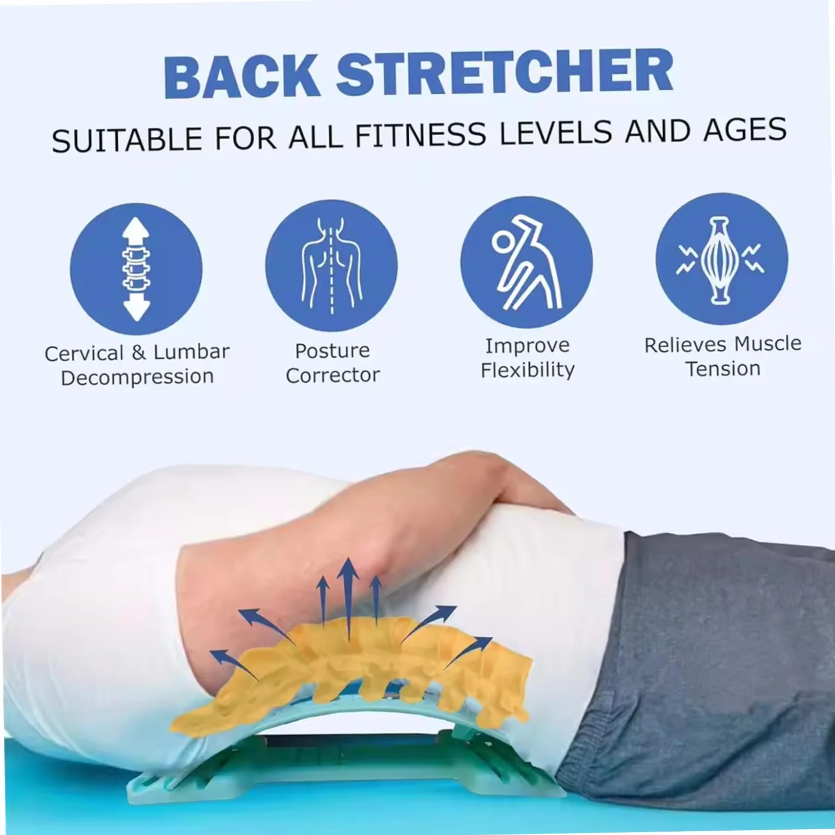 Planche lombaire antidérapante 4 niveaux réglables points de massage 3D bleu