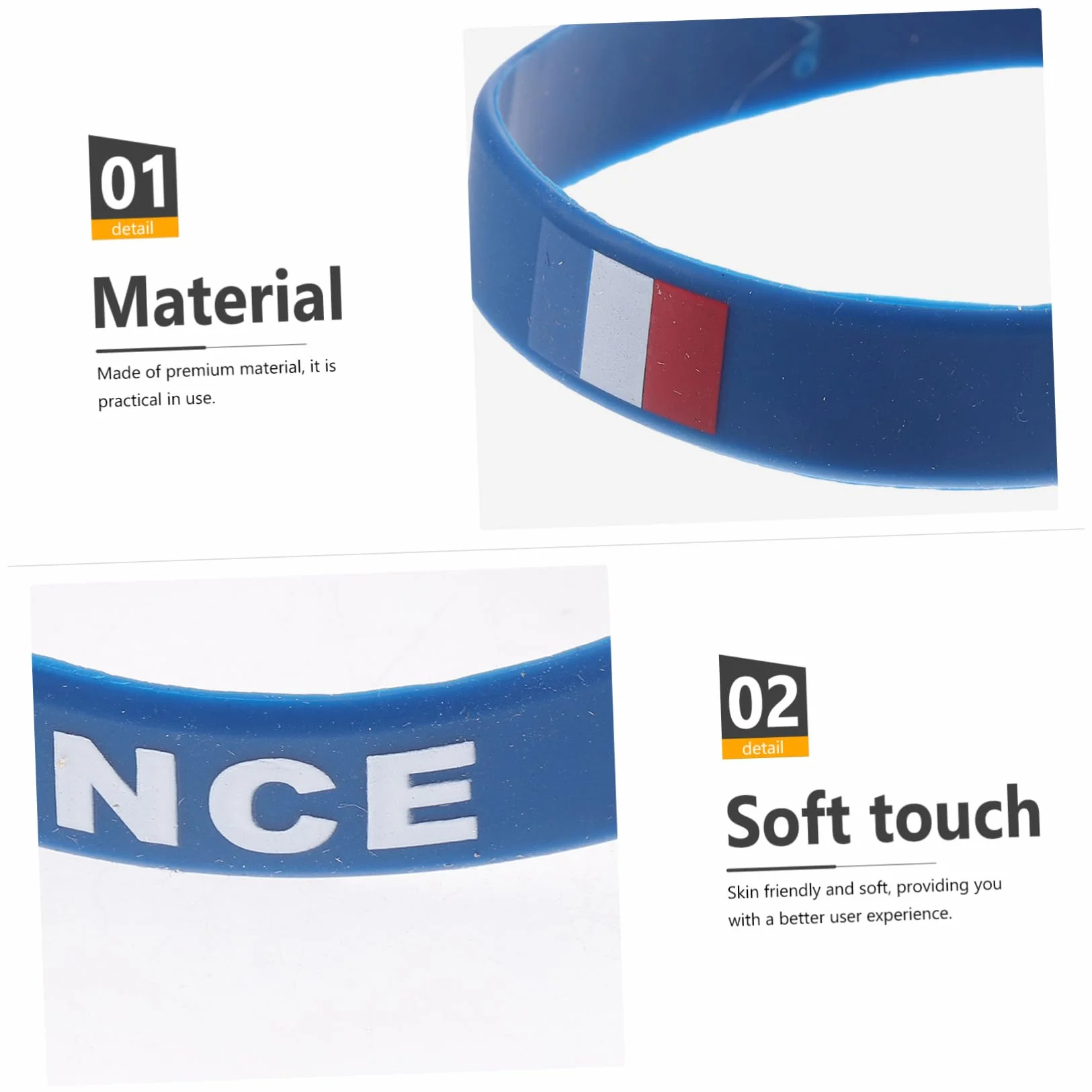 Lot de 5 bracelets en silicone avec drapeau de la France imprimé pour homme et femme
