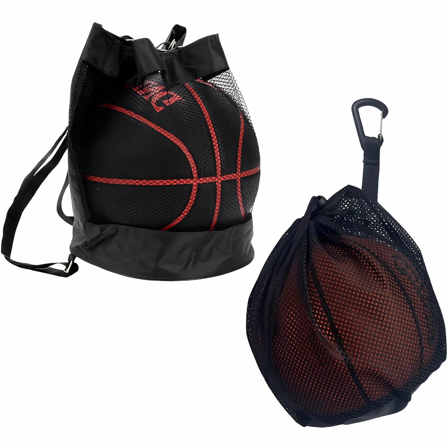 Lot de 2 sacs de basket-ball - Sac de ballon avec cordon de serrage - Sac en filet portable grande capacité