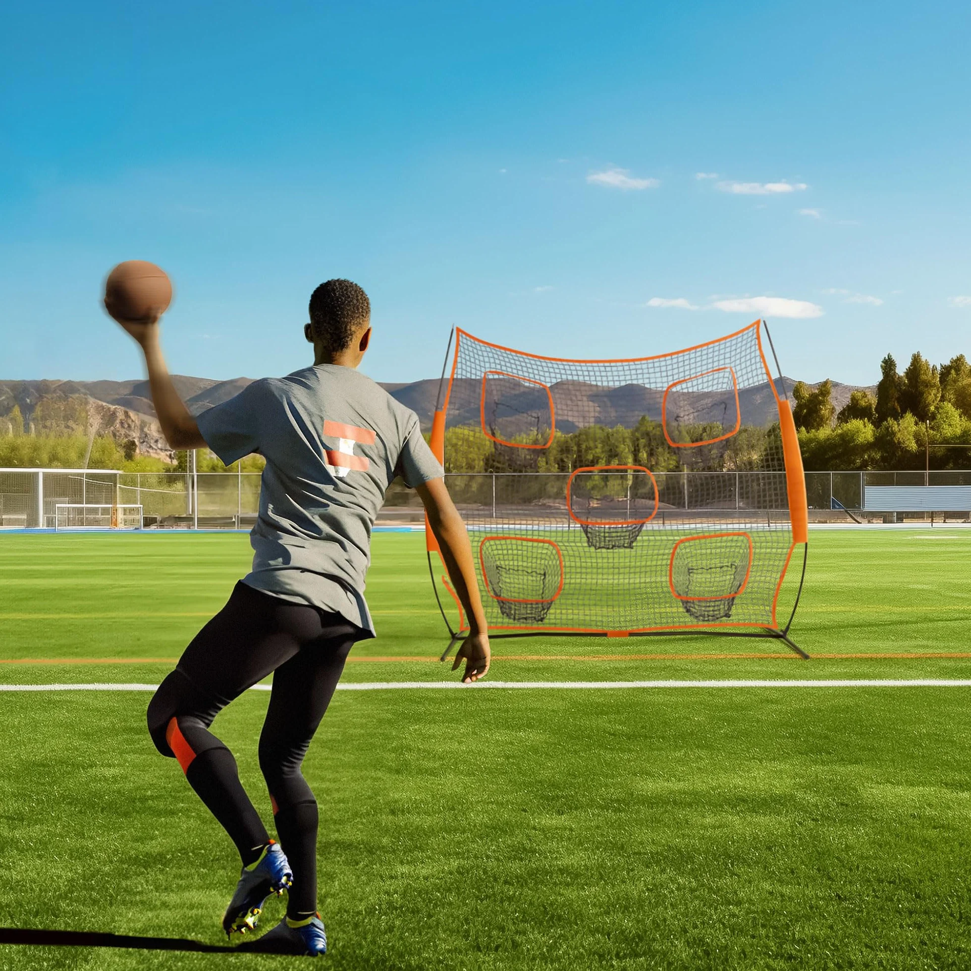 Navaris Filet d'entrainement Pliable 2,4x2,4m - Cage Foot Football Américain Handball avec Sac de Transport
