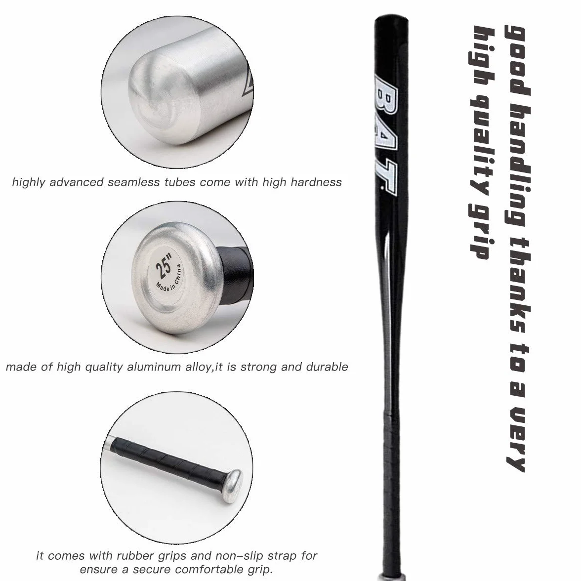 Batte de Baseball Aluminium 34 Pouces 86cm Adulte Pro Léger Noir Bleu Argent
