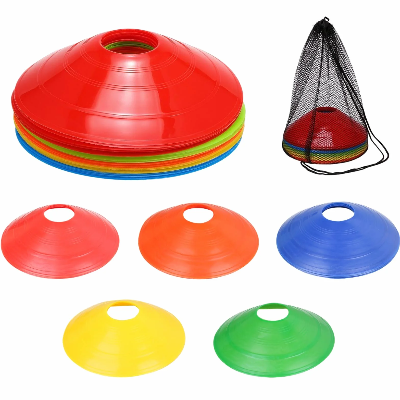 Cônes de Marquage Football, 20 Pièces avec Sac en Filet, Entraînement Sport