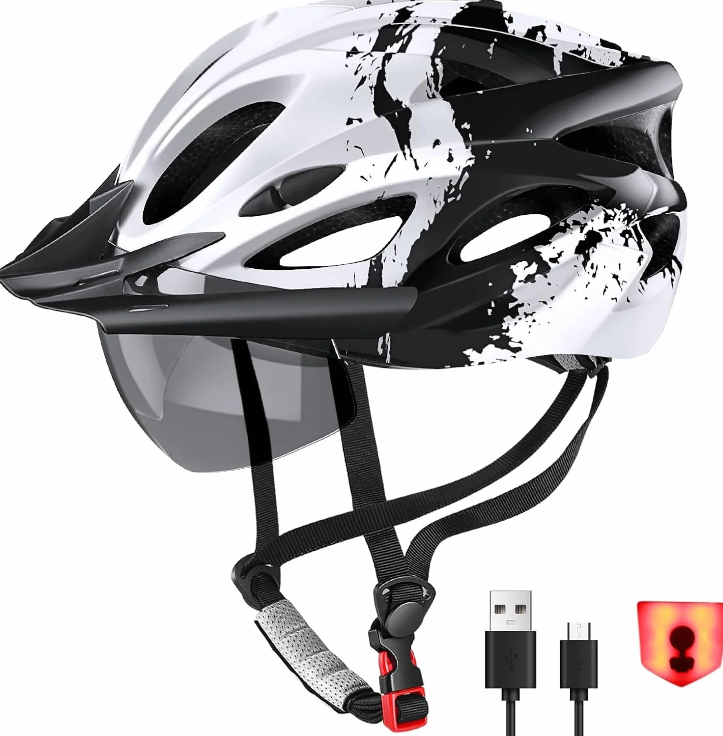 Casque de vélo urbain lumineux adulte visière magnétique amovible 18 canaux ventilation 57-62 cm