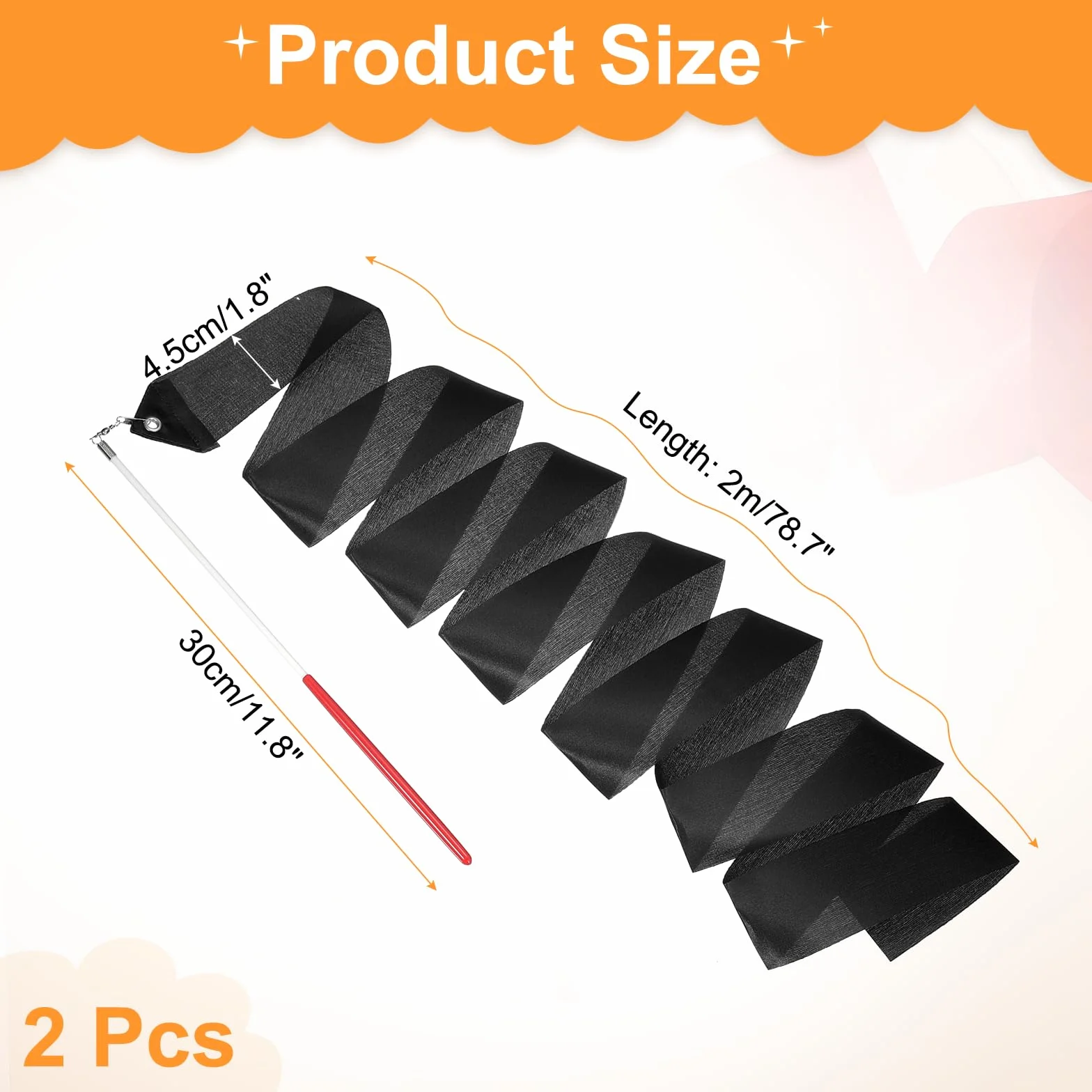 QUARKZMAN 2 Pcs Rubans De Danse Gymnastique Rythmique 78.7" Streamers pour Danseurs, Noir