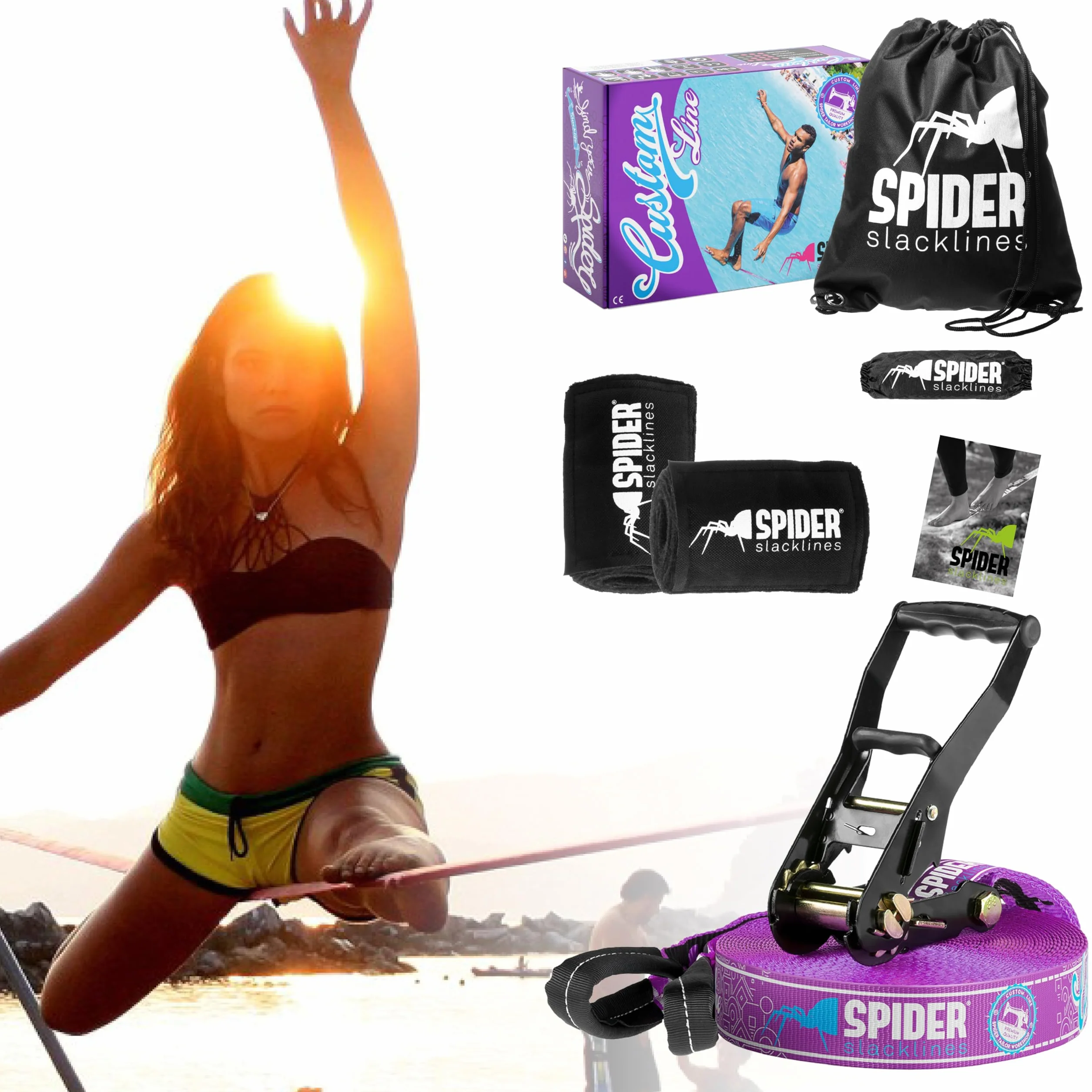 TKSA2 Kit Slackline Custom 20m Set Complet Sangle Cliquet