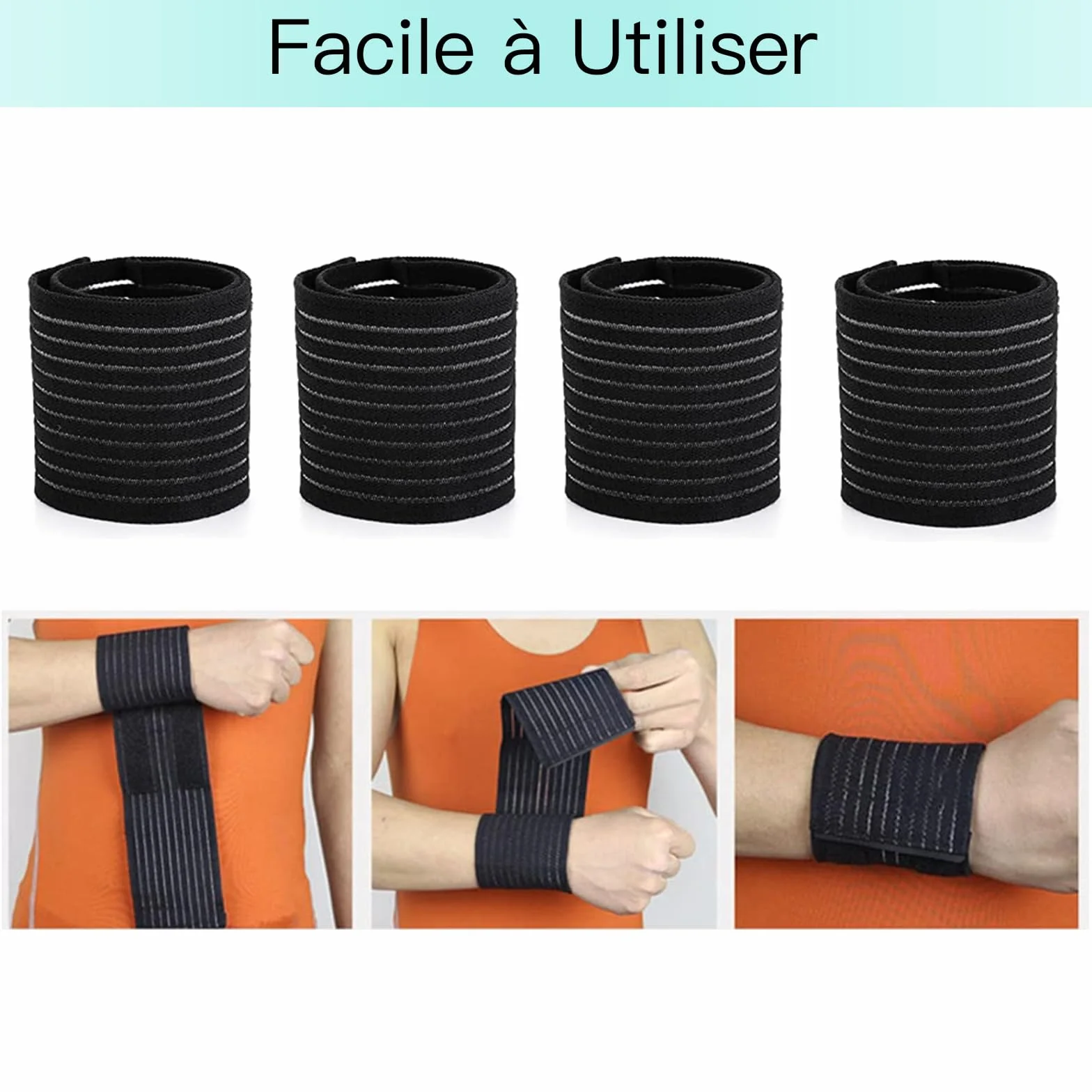 Protège-Poignet Respirant Élastique Ajustable en Polyester pour Tennis, Gym, Fitness Homme et Femme