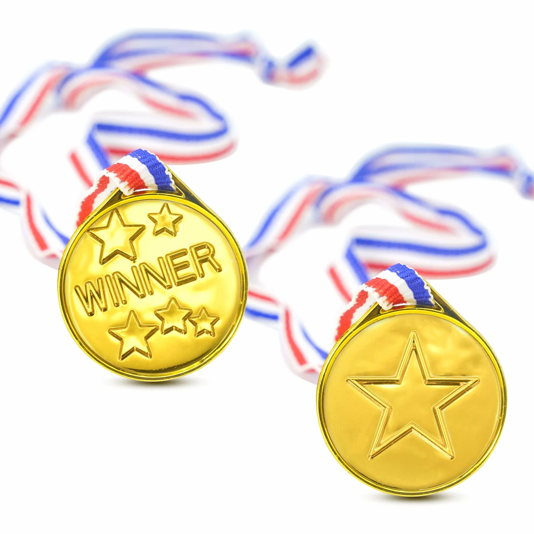 Brelet Medaille pour Enfant, 30 Pcs Médailles d'or Gagnant en Plastique avec Collier pour Compétition Sportive