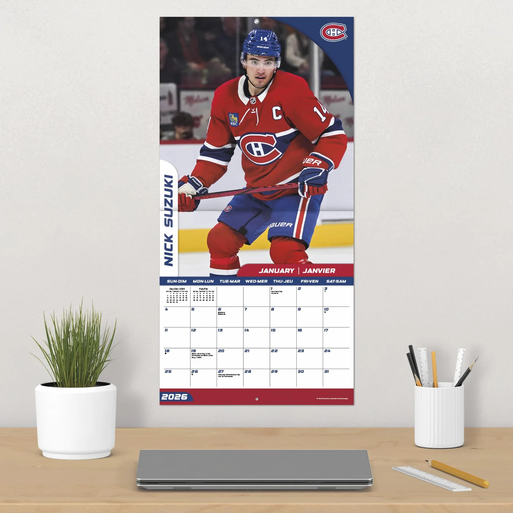 Calendrier mural 2026 Canadiens de Montréal bilingue français