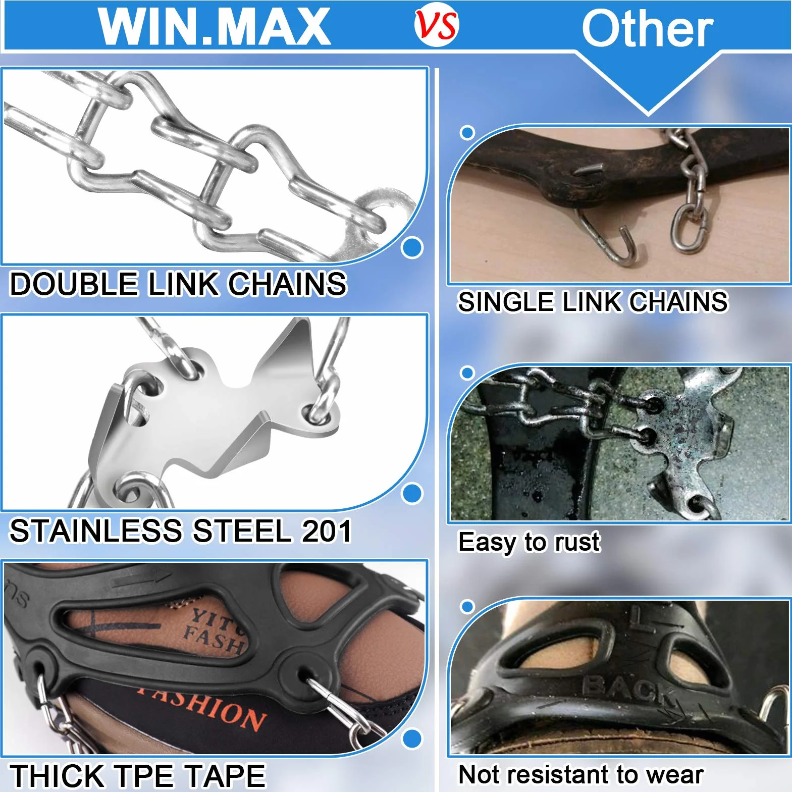 WIN.MAX Crampon Antidérapent Crampons Neige Glace 19 Dents Acier sans Soudure Protection Randonnées Chasse