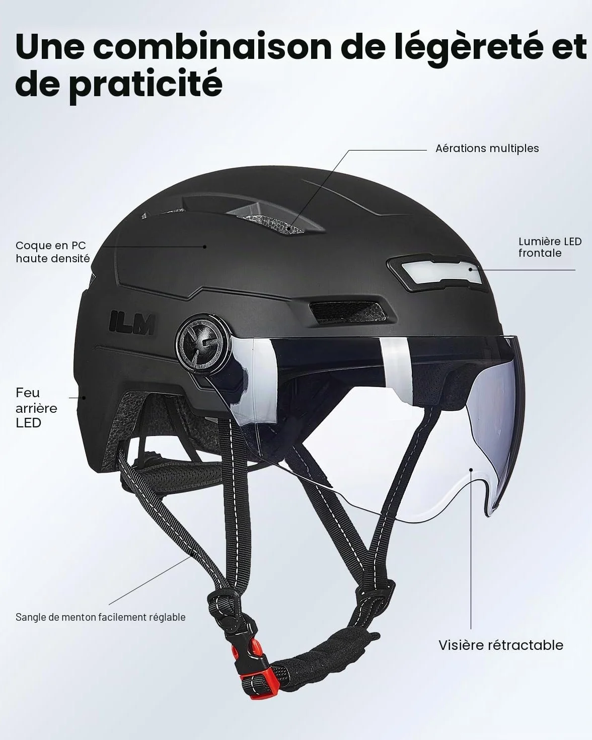 Casque Velo VTT Adulte avec Visiere et Lumiere LED Rechargeable USB