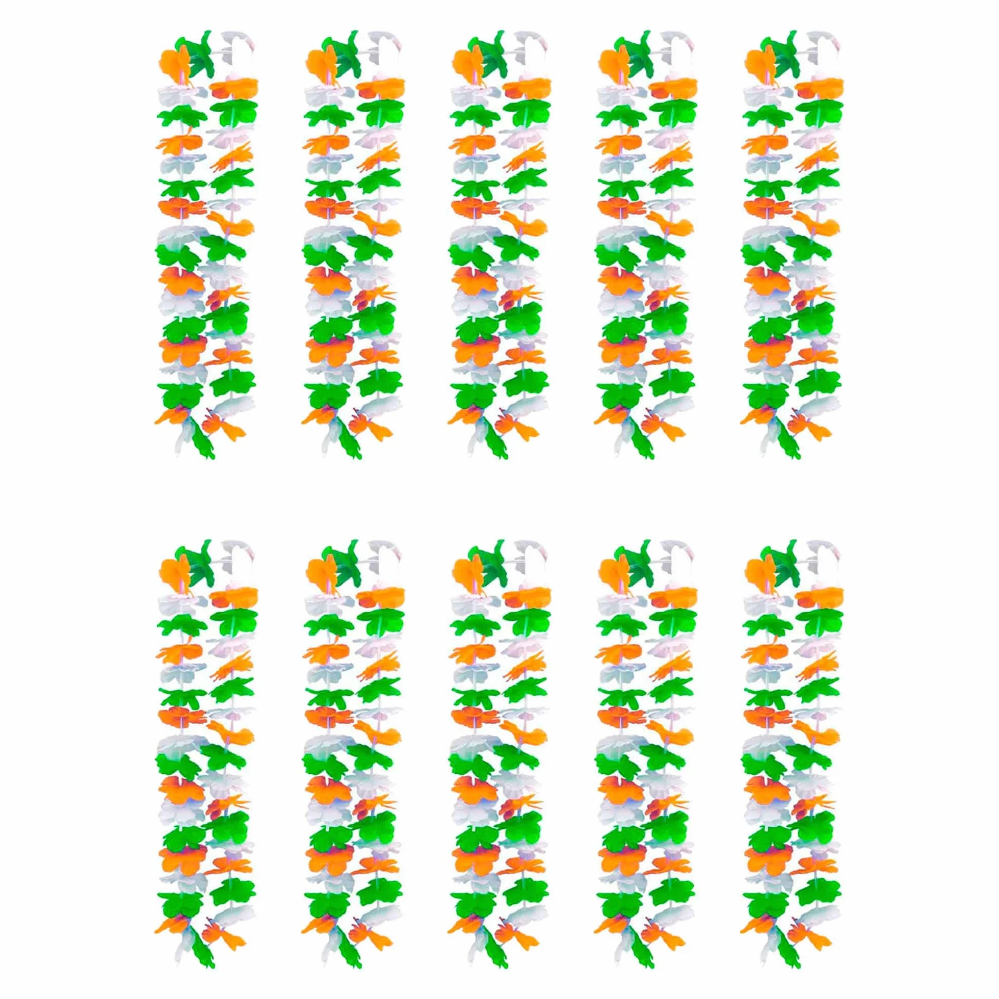 Colliers Hawaïens Saint-Patrick 10 pièces – Fleurs Tissu Vert Blanc Orange – Accessoire Fête Irlandaise Rugby