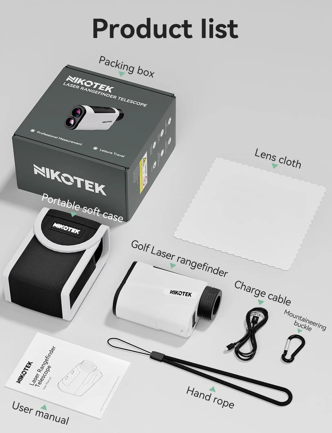 Télémètre de golf NIKOTEK 1000 m rechargeable avec inclinaison et verrouillage de drapeau