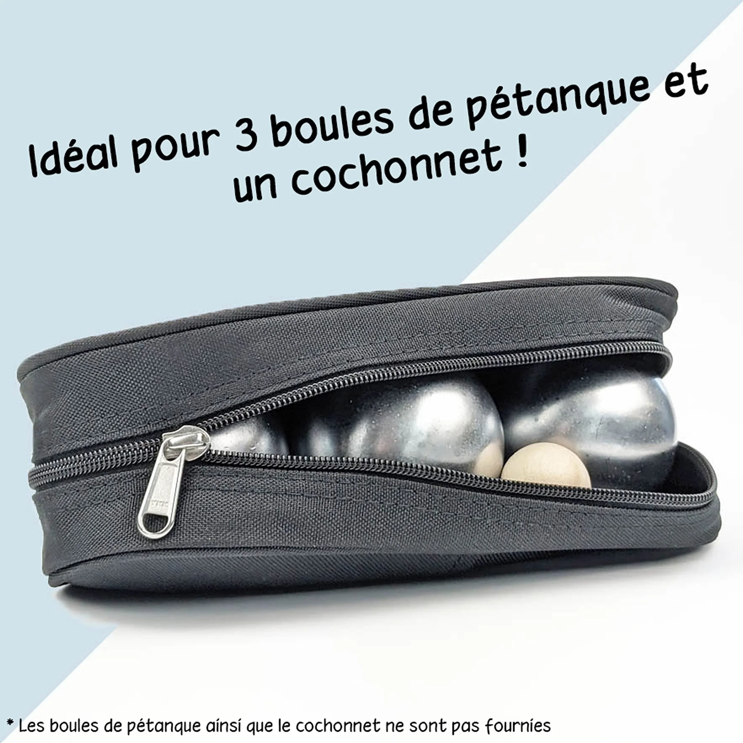 Sacoche pétanque personnalisable pour triplette 3 boules avec prénom et texte