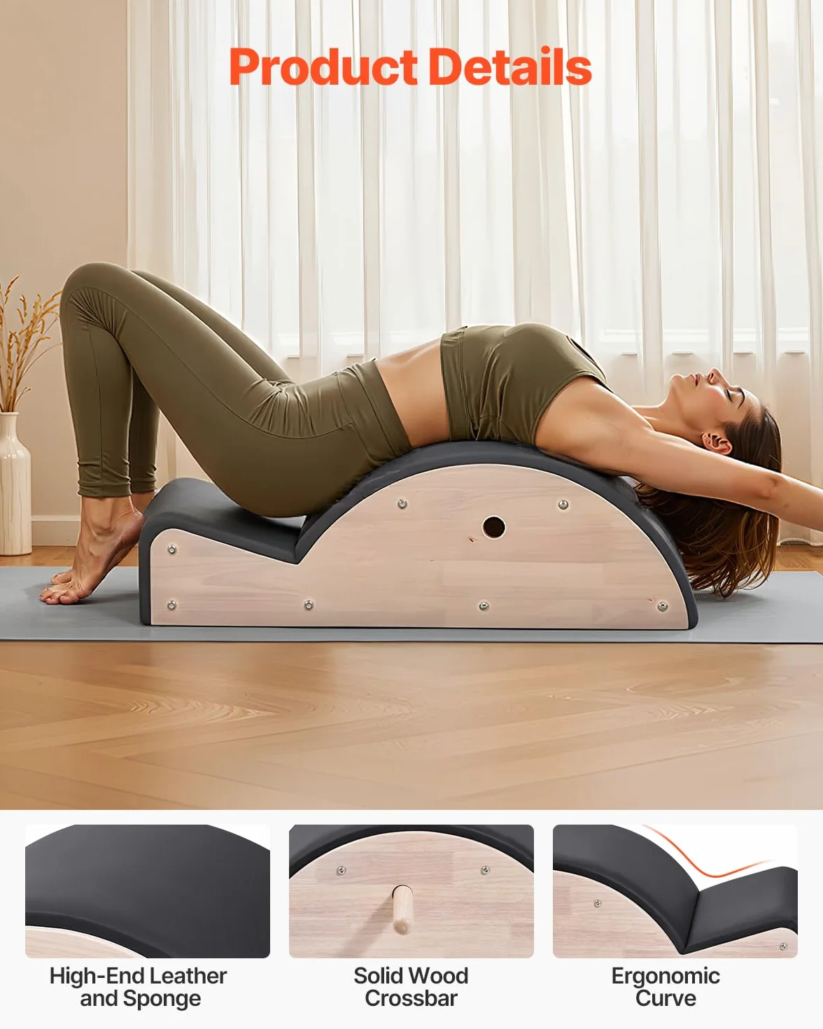 VEVOR Correcteur de Colonne Vertébrale Pilates, Arc Pilates en Bois d'Hévéa, Accessoire Yoga, Exercices Équilibre Étirement Renforcement Tronc
