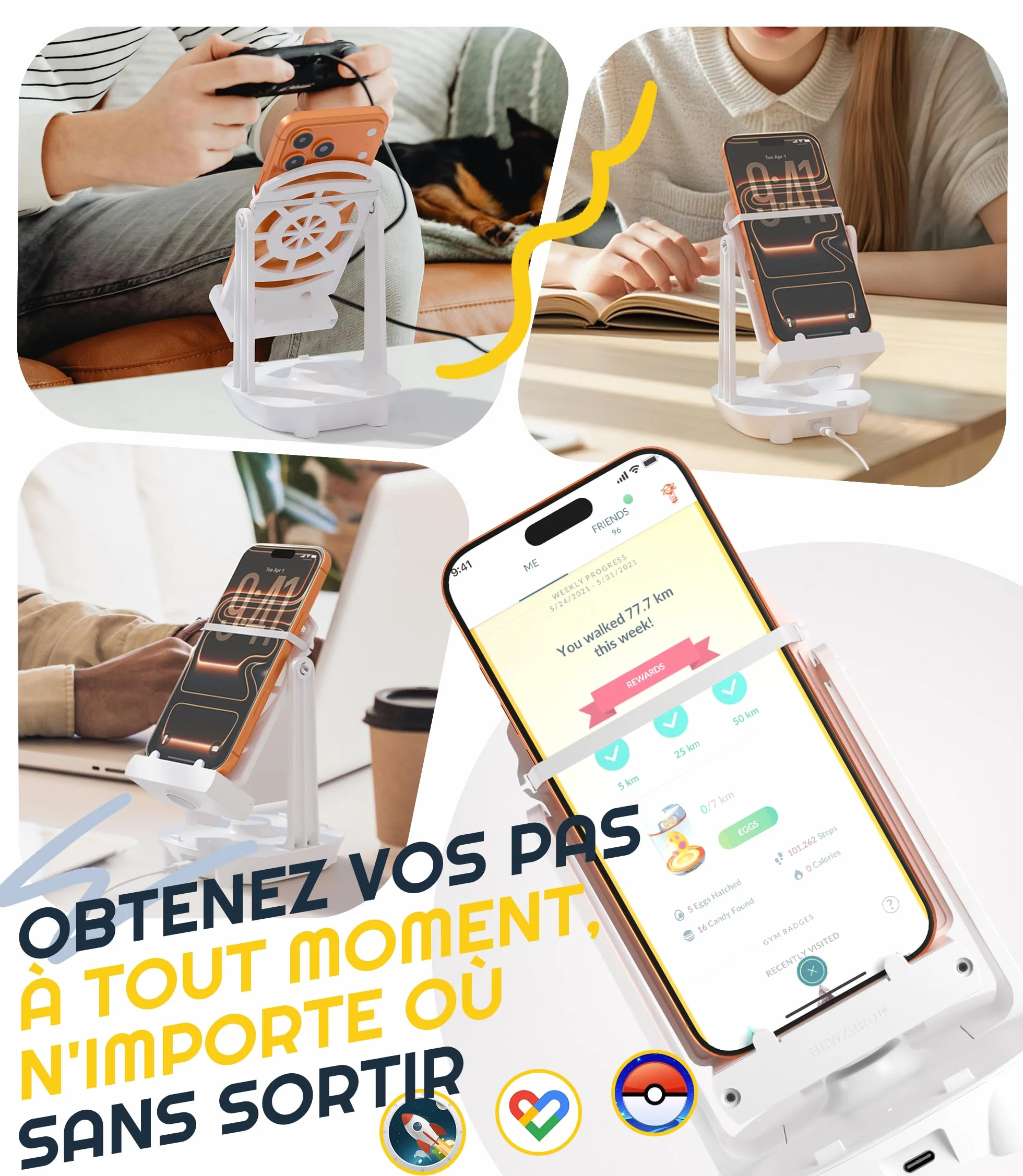 NEWZEROL Podomètre Téléphone Portable Compatible Pokemon Go Plus Accessoire Blanc
