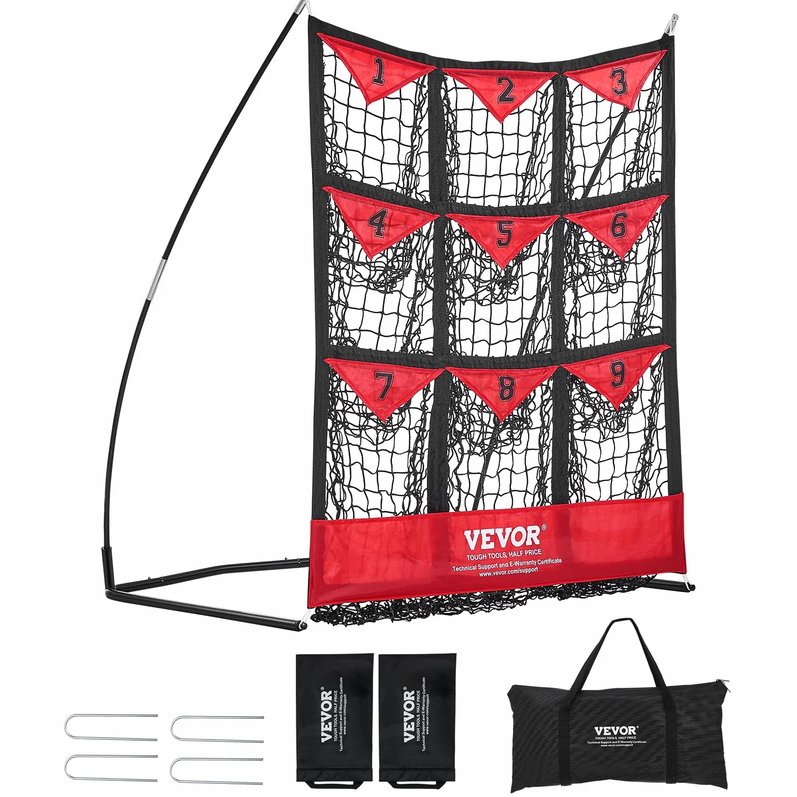 VEVOR Filet d'Entraînement Baseball Softball Pickleball 9 Trous 124,5 x 106 cm Portable avec Sac de Transport
