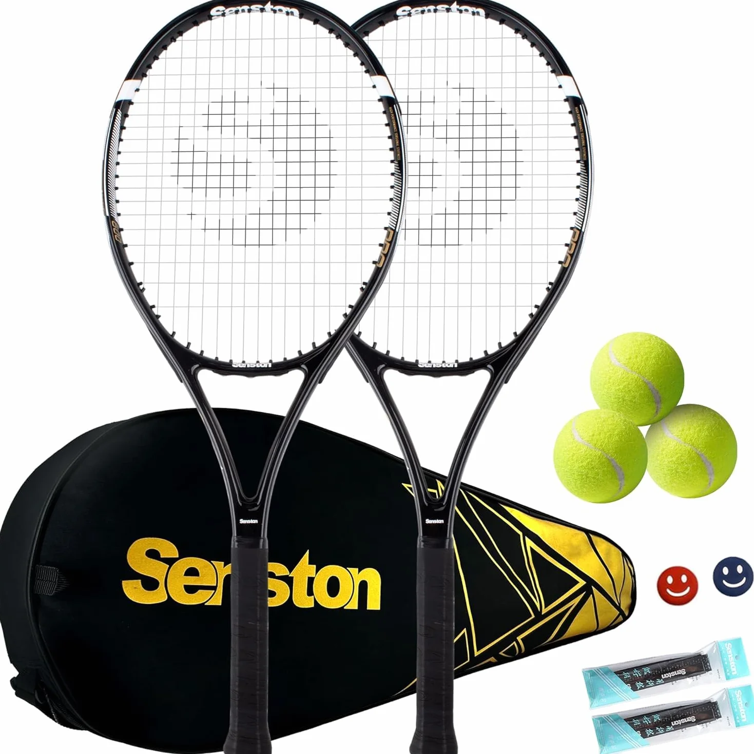 Senston Raquettes de Tennis 68,6 cm 27 pouces 2 Joueurs 3 Balles 2 Surgrips