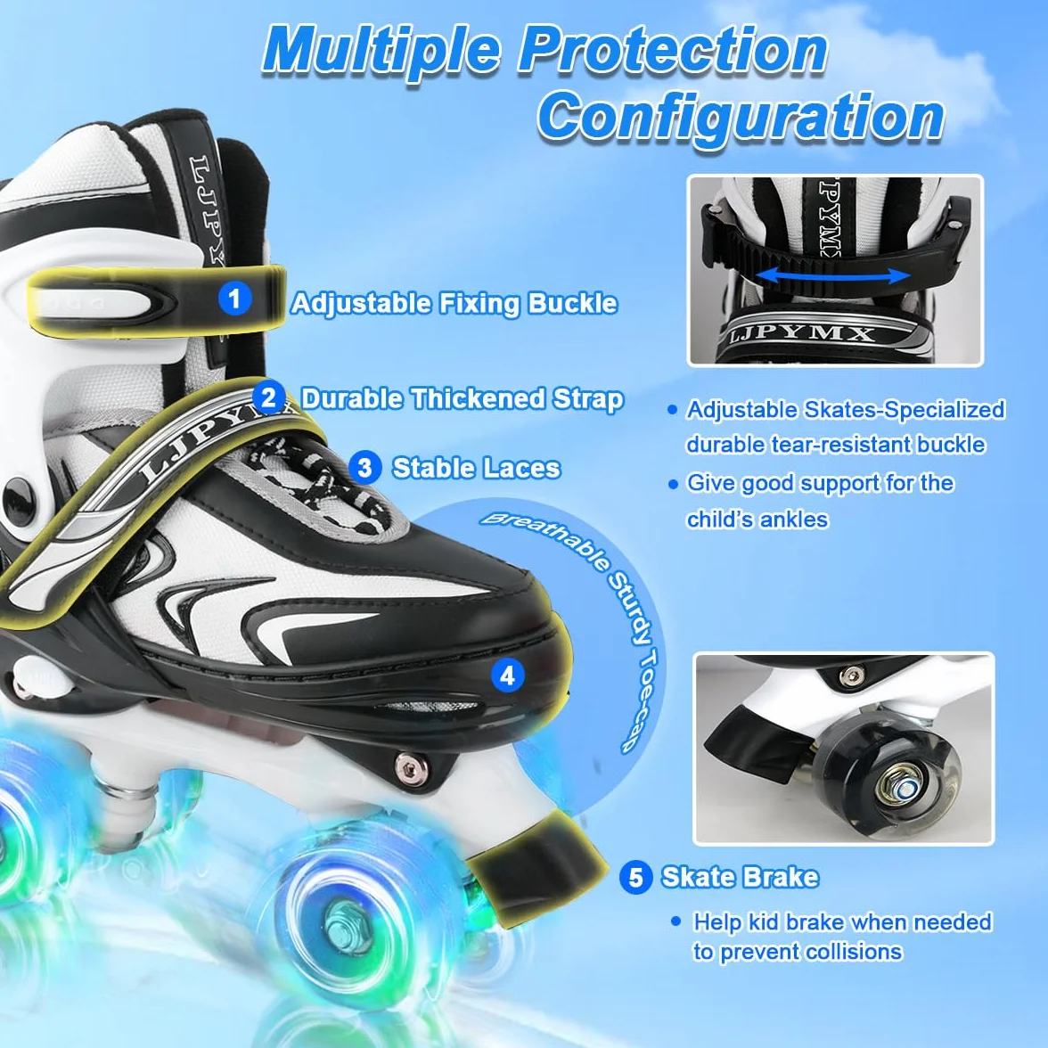 Patins à roulettes ajustables pour enfants avec roues lumineuses, 4 tailles
