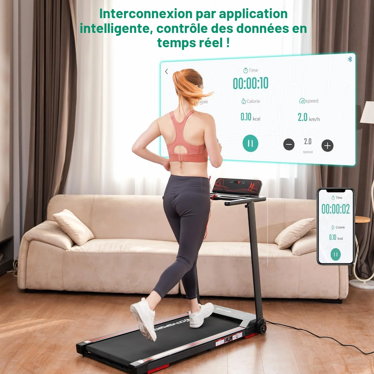 CITYSPORTS Tapis de Course Pliable 12 km/h avec Affichage LED, APP et Support Tablette 360° - Walking Pad Compact pour Maison et Bureau (Noir et Rouge)