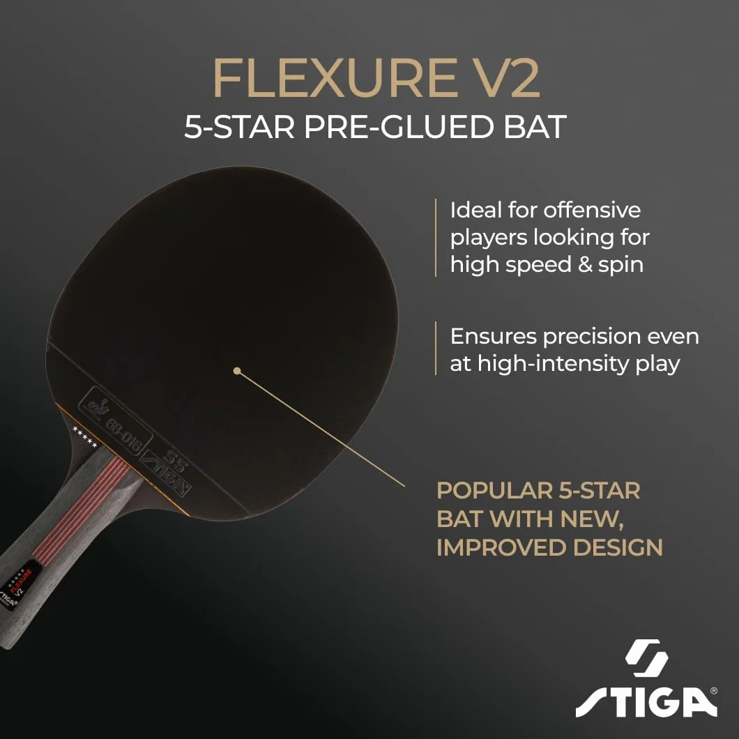STIGA Flexure V2 Raquette de Ping-Pong 5 étoiles Revêtements STAR5 ITTF Prise Ergonomique