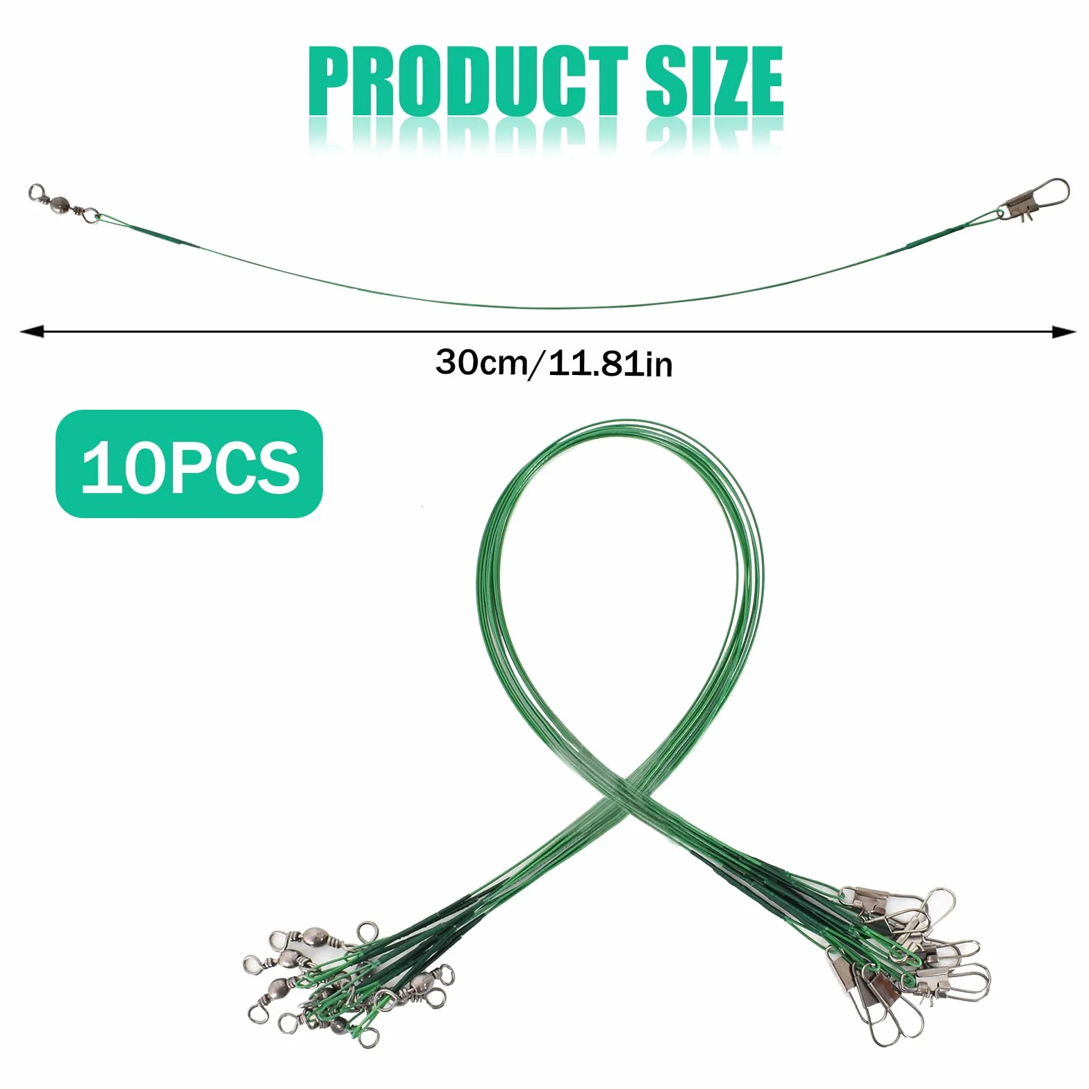 Lot de 10 Bas de Ligne de Pêche, Leaders Acier avec Snap, Grande Capacité de Charge