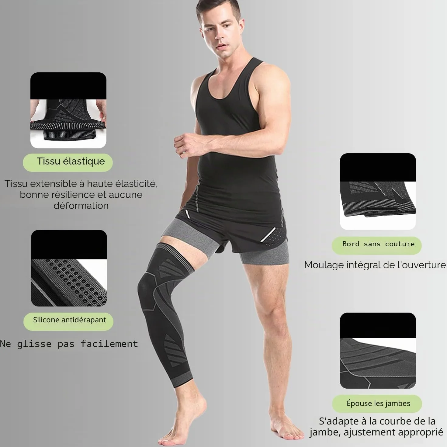 Compression Genouillère Manchon Jambe Pleine Longueur Antidérapant Respirante Cycliste Course Cyclisme Jogging Fitness Basketball