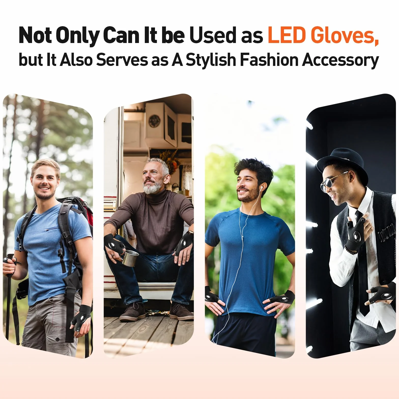 Gants LED Lumineux Gadget Insolite Utile Cadeau Fete des Peres Homme Femme