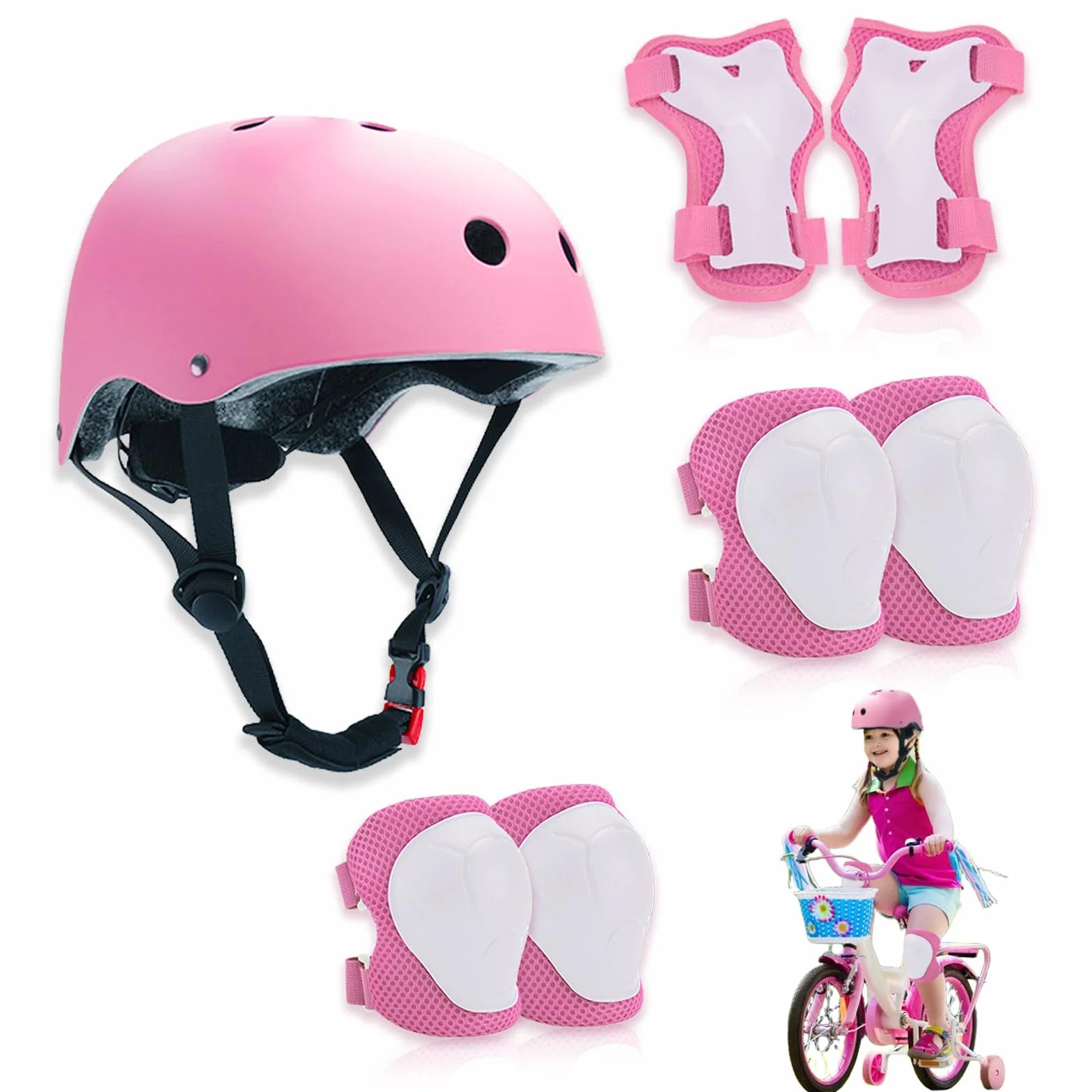 Protection Roller Enfant 7 Pièces Set Réglable Coudières Genouillère Casque Vélo Kit pour Roller Skateboard Trottinette