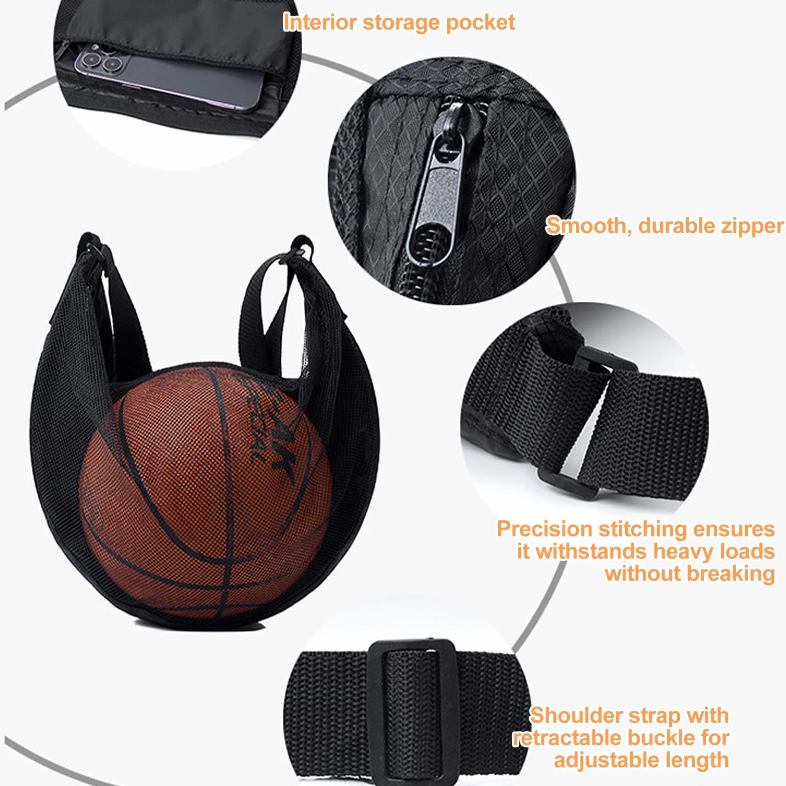 Sac à Dos de Basketball Grand Capacité Filet Ballon Football Tennis Volleyball Rugby