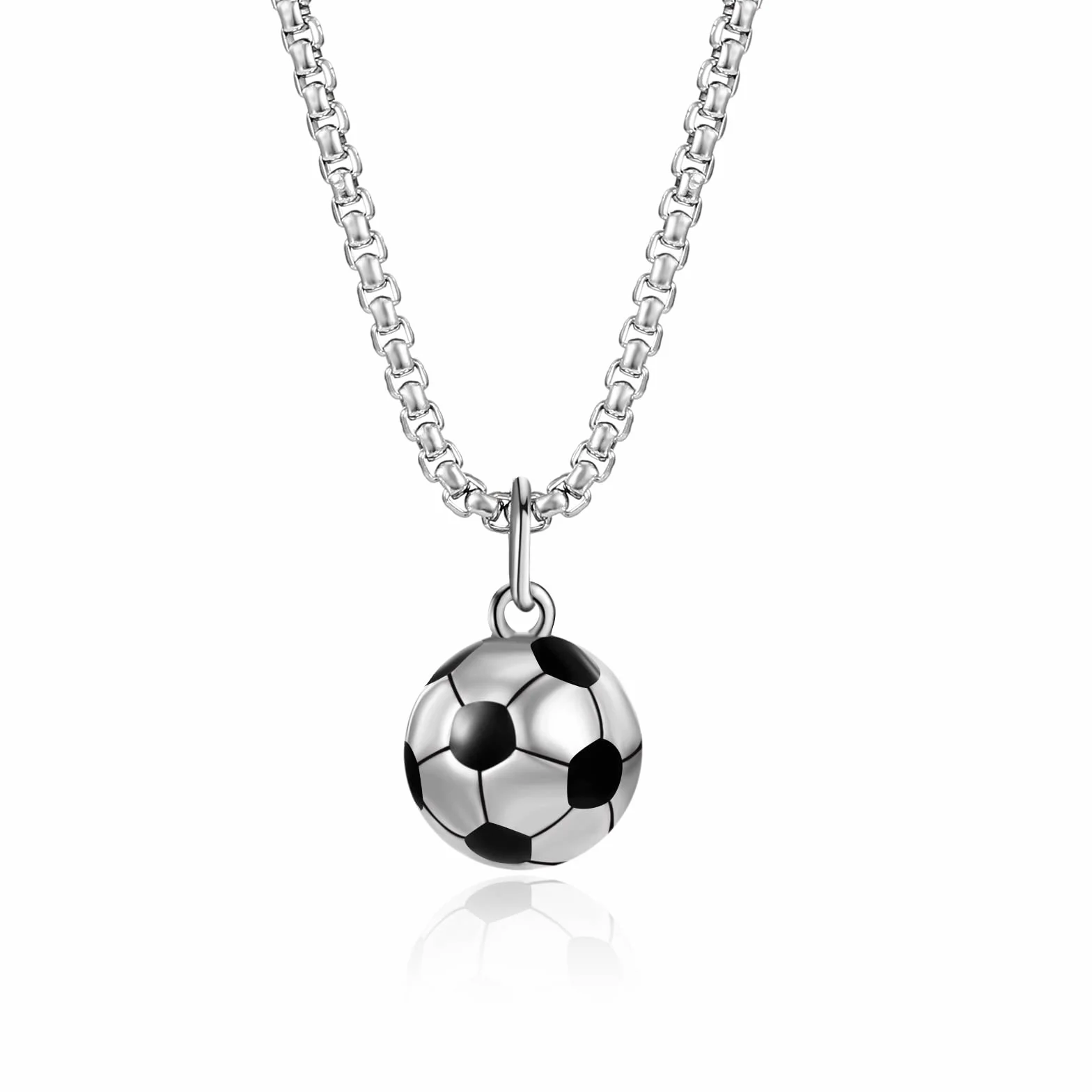 Collier de Football en Acier Inoxydable Cadeaux pour Filles Garçons Enfants Argent Chaîne Pendentif