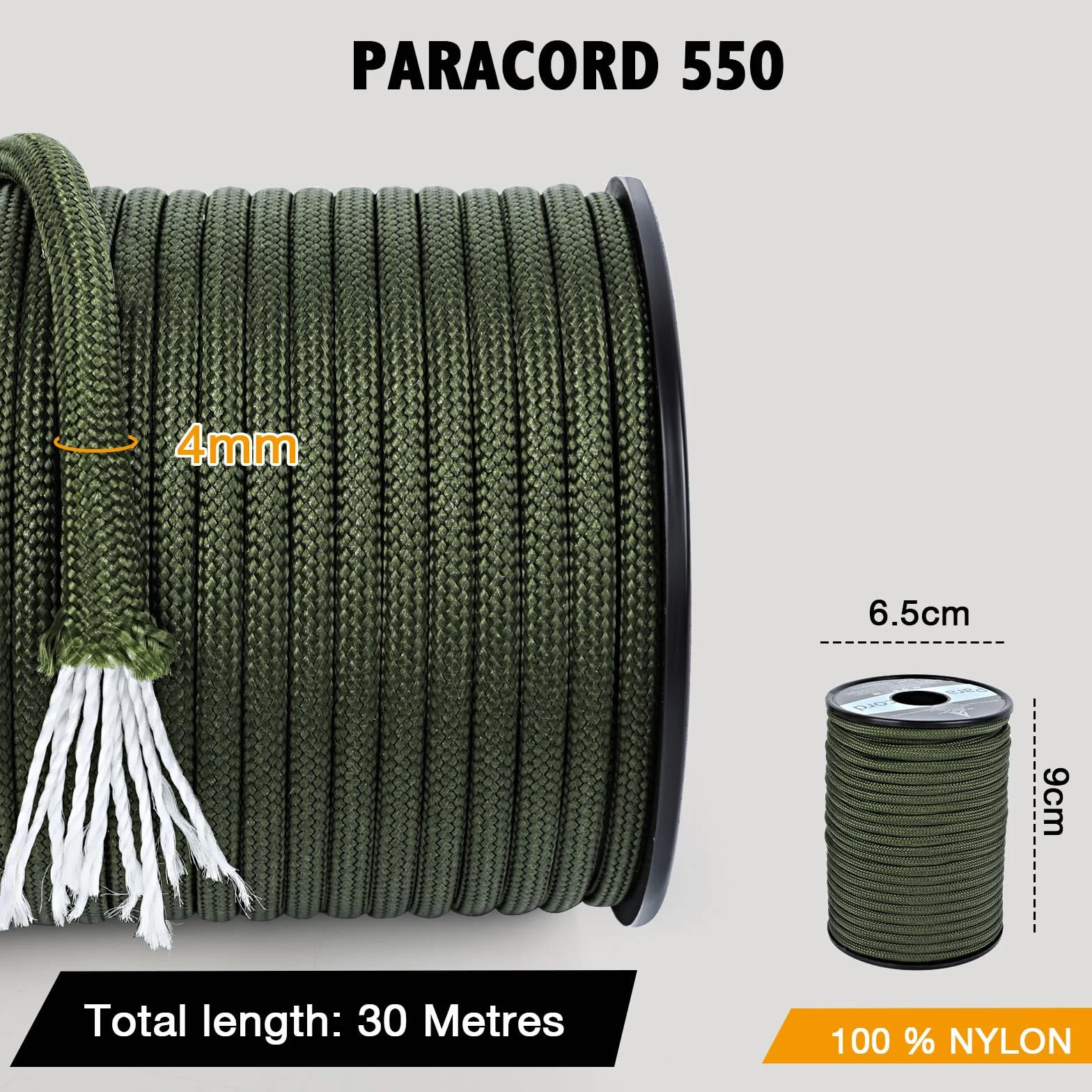 AiQInu Paracorde 4mm 30m 9 Brins Corde en Nylon Résistance 250kg Multifonction Vert Militaire