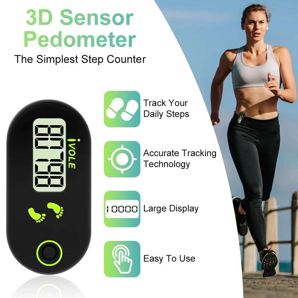 Flintronic Podomètre 3D pour la Marche avec Clip, Compteur de Pas Numérique Portable