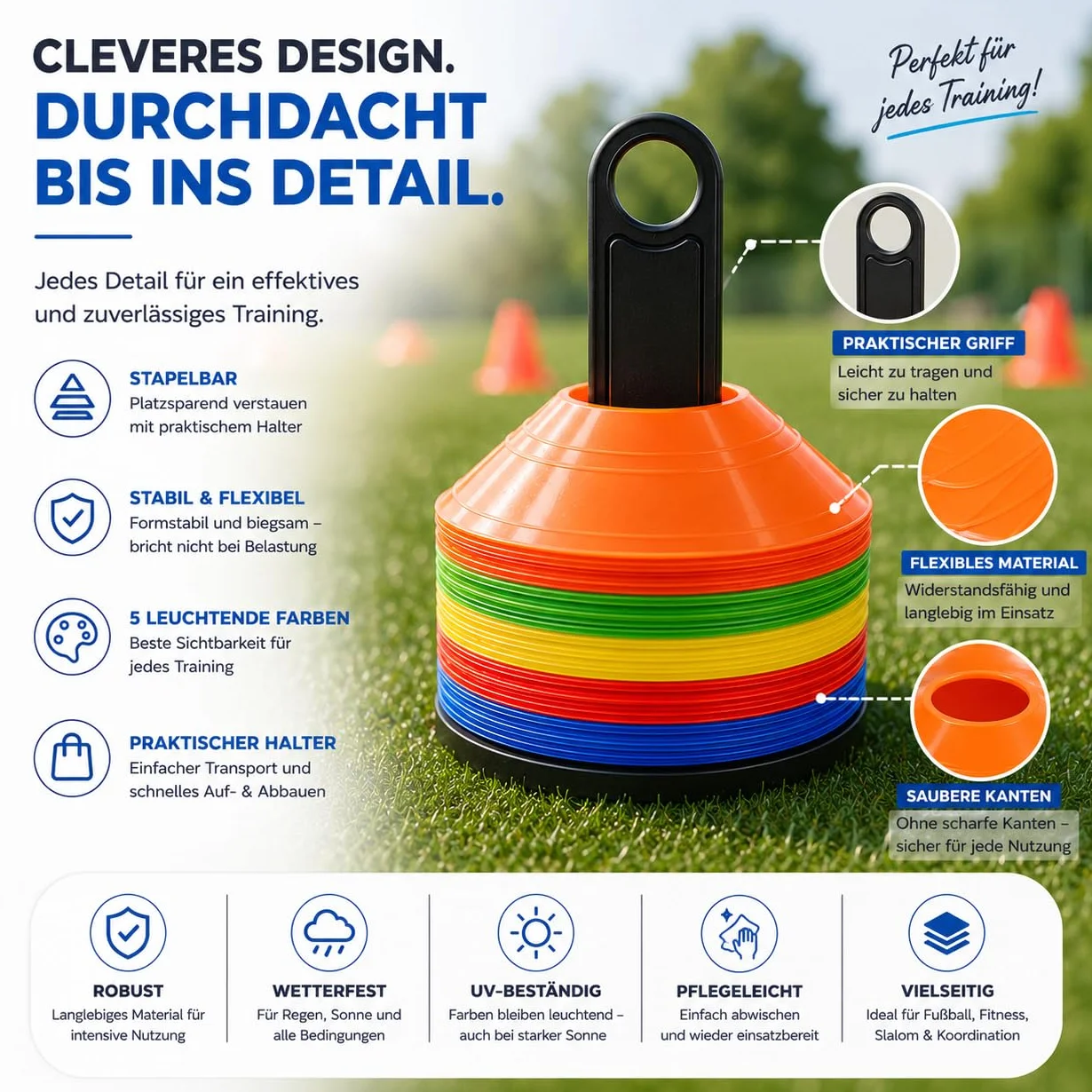 Cônes de marquage colorés, Accessoires pour l'entraînement de Football et de Slalom