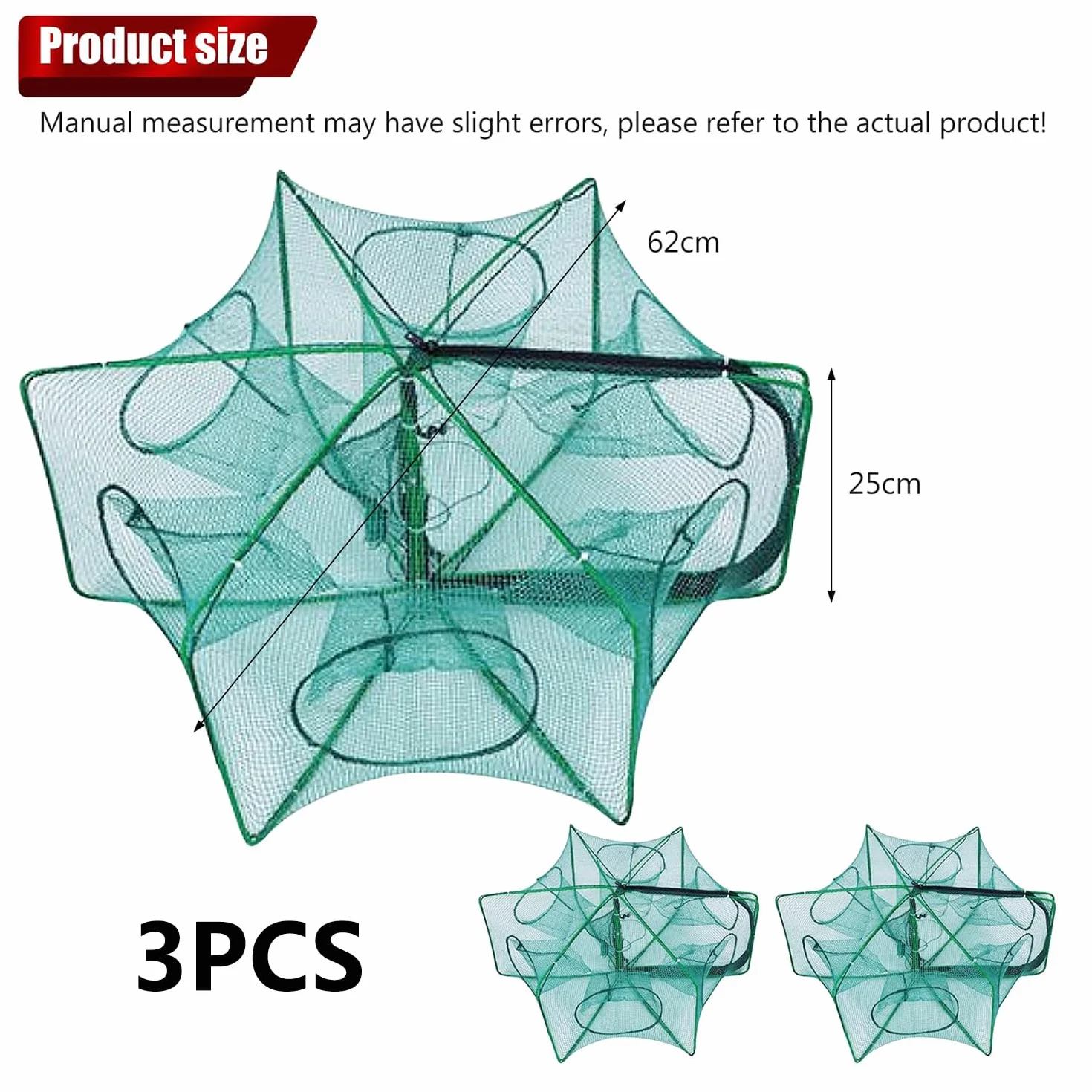 Piège à Poisson Pliable Nylon 3 Pcs Portable pour Pêche Écrevisses Crabes