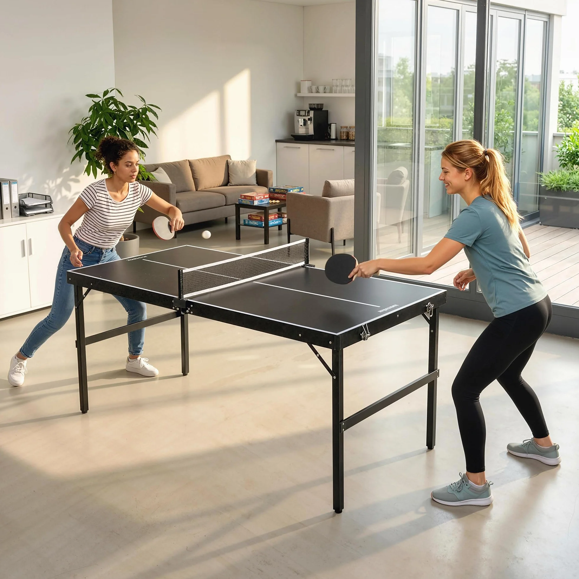 SPORTNOW Mini Table de ping-pong Pliable avec Filet Aluminium Noir Jeu de Tennis de Loisirs pour la Maison