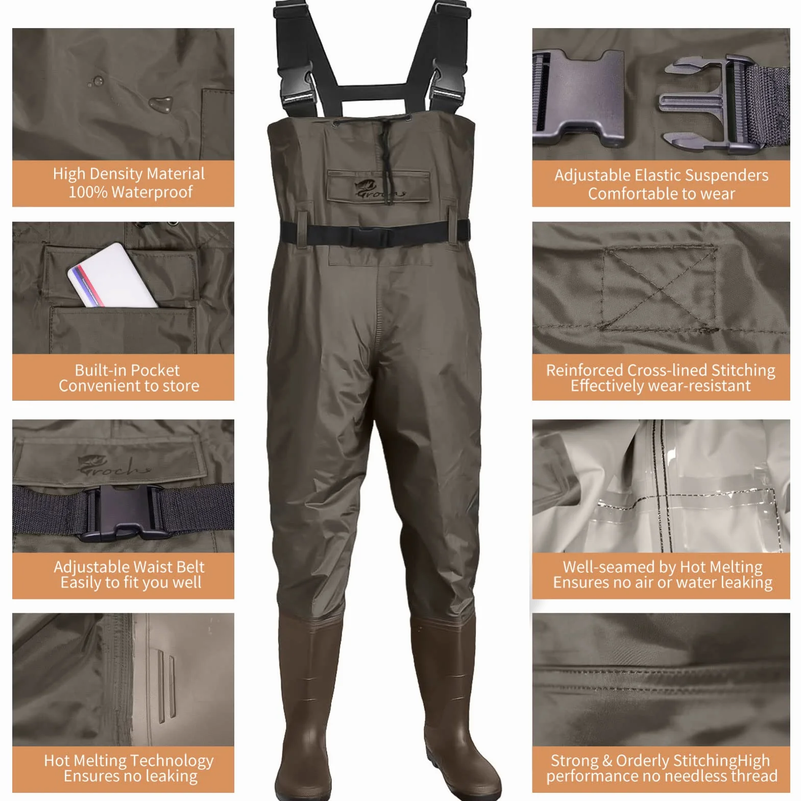 Pantalon de pêche imperméable en nylon PVC avec bottes caoutchouc Taille 38-47