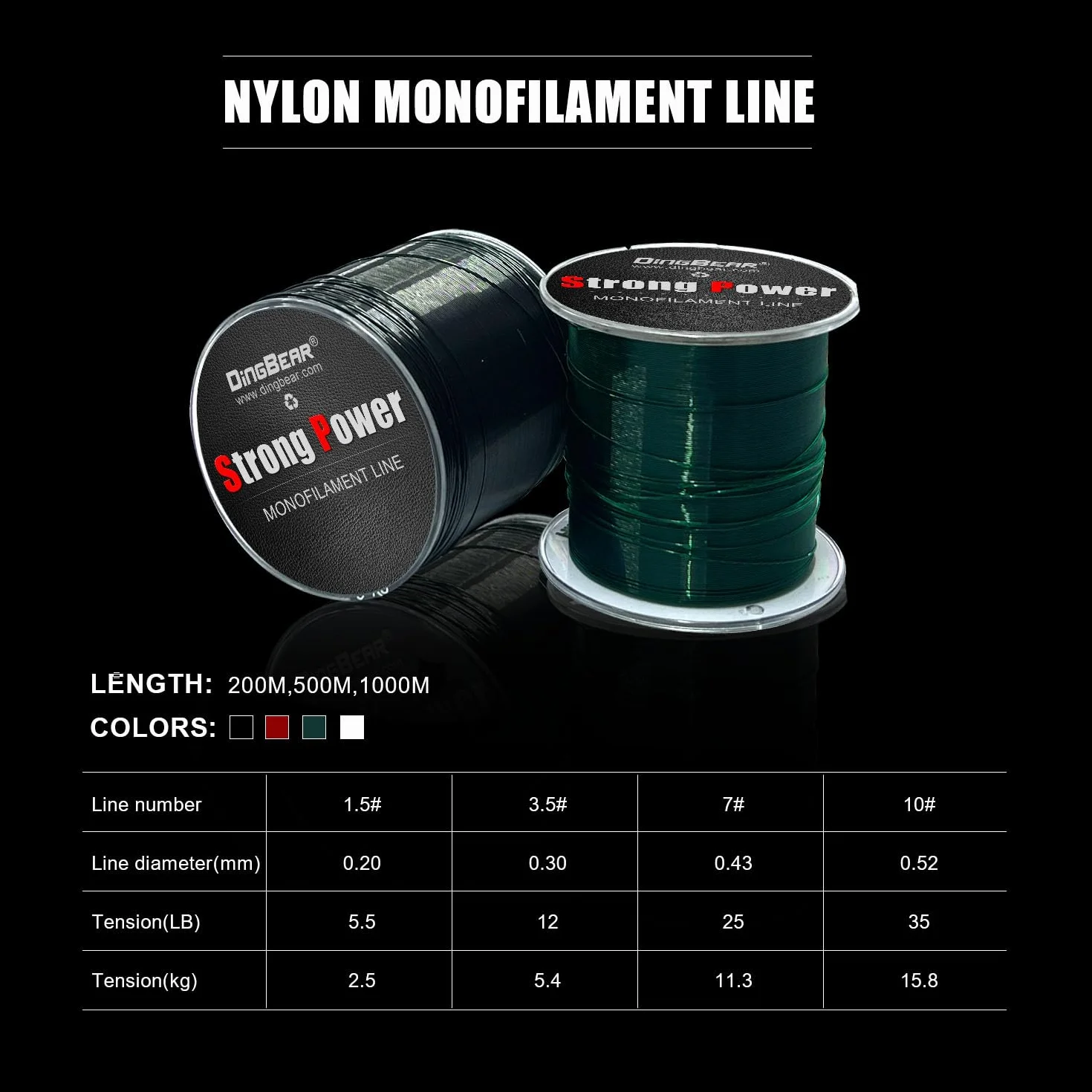 Ligne de Pêche en Nylon Monofilament 200/500/1000M 5-35lb 4 Couleurs
