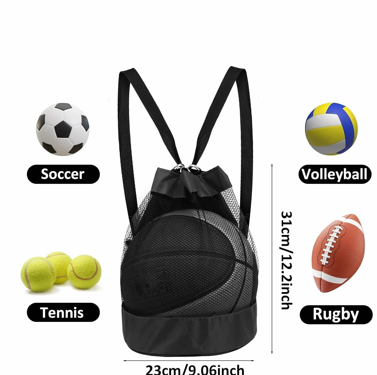 Sac à Ballons Filet à Ballon Portable pour Football Basketball Tennis Volleyball Rugby