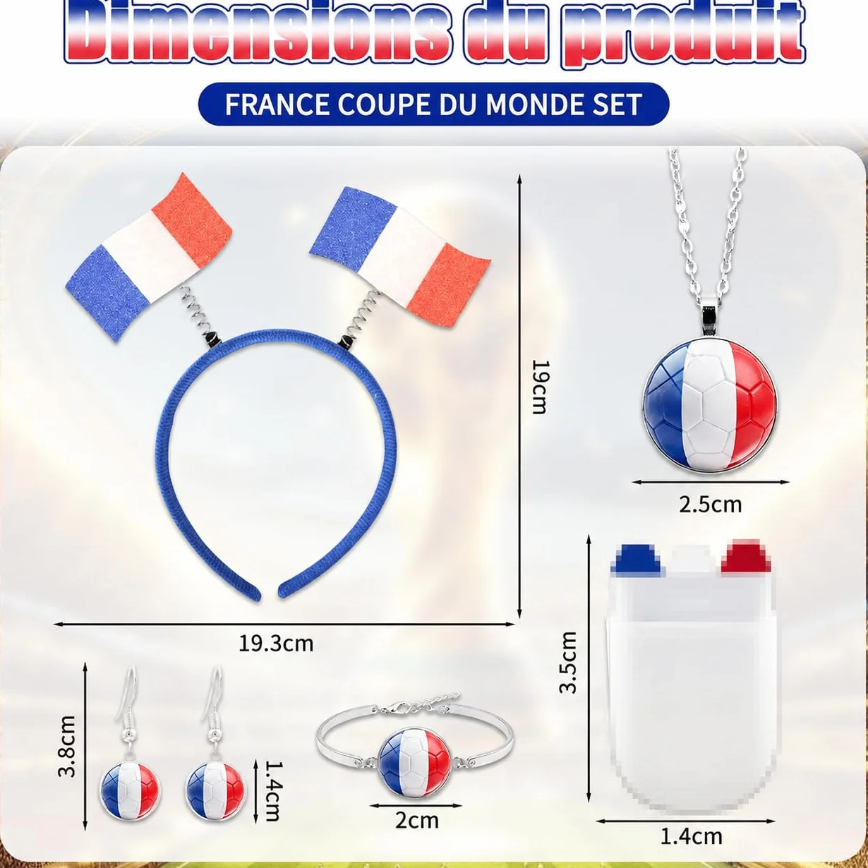 Kit Supporter Coupe du Monde 2026 France – Bandeau Drapeau Collier Fête Sportif